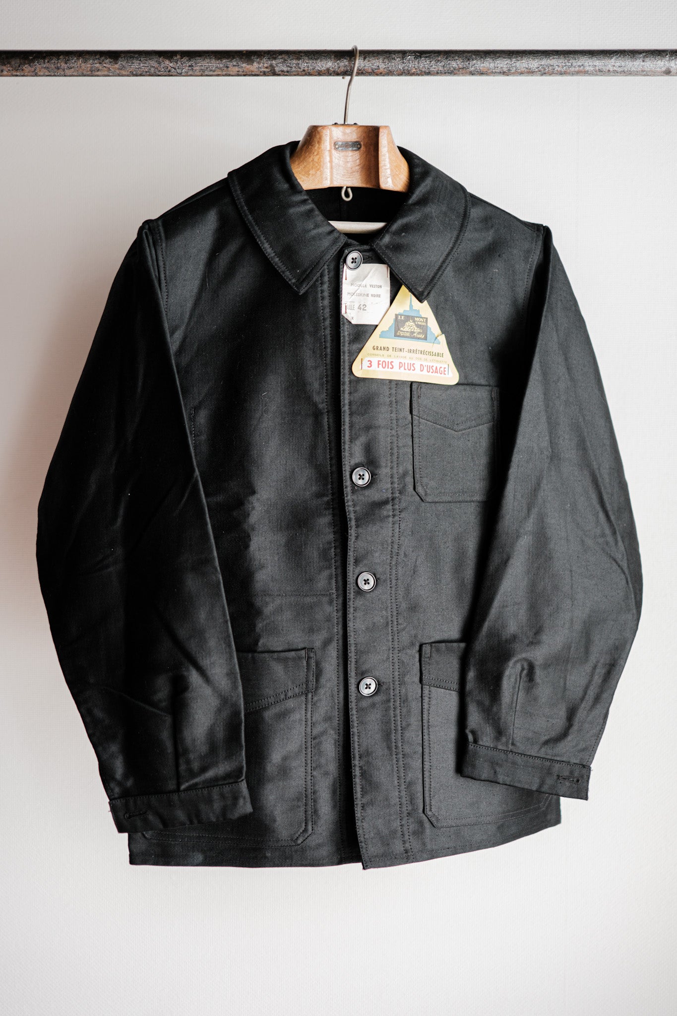 50's] French Vintage Black Moleskin Work Jacket Size.42 