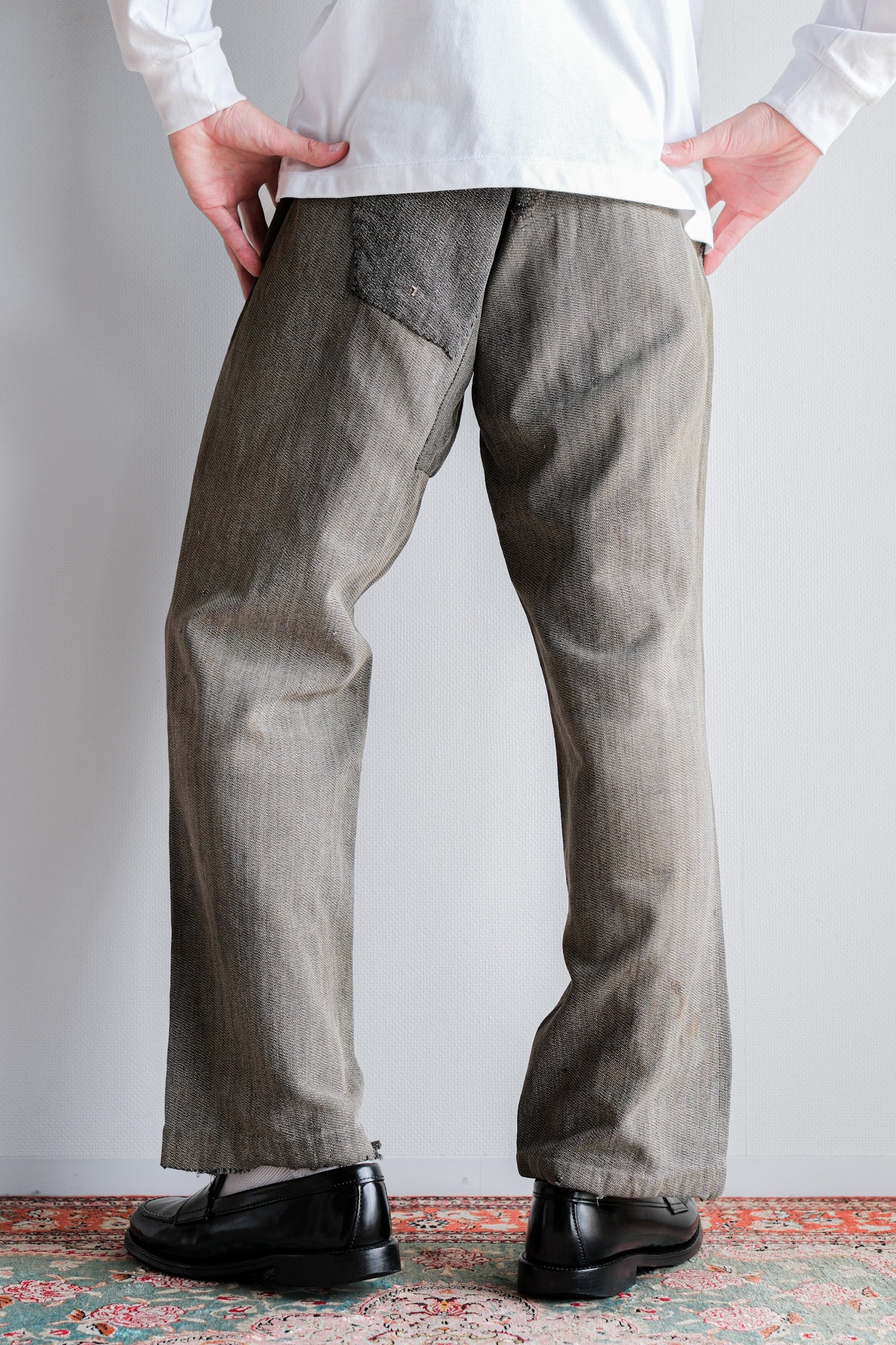 ［~10's］French Antique Salt & Pepper Cotton Twill Work Pants "Boro"