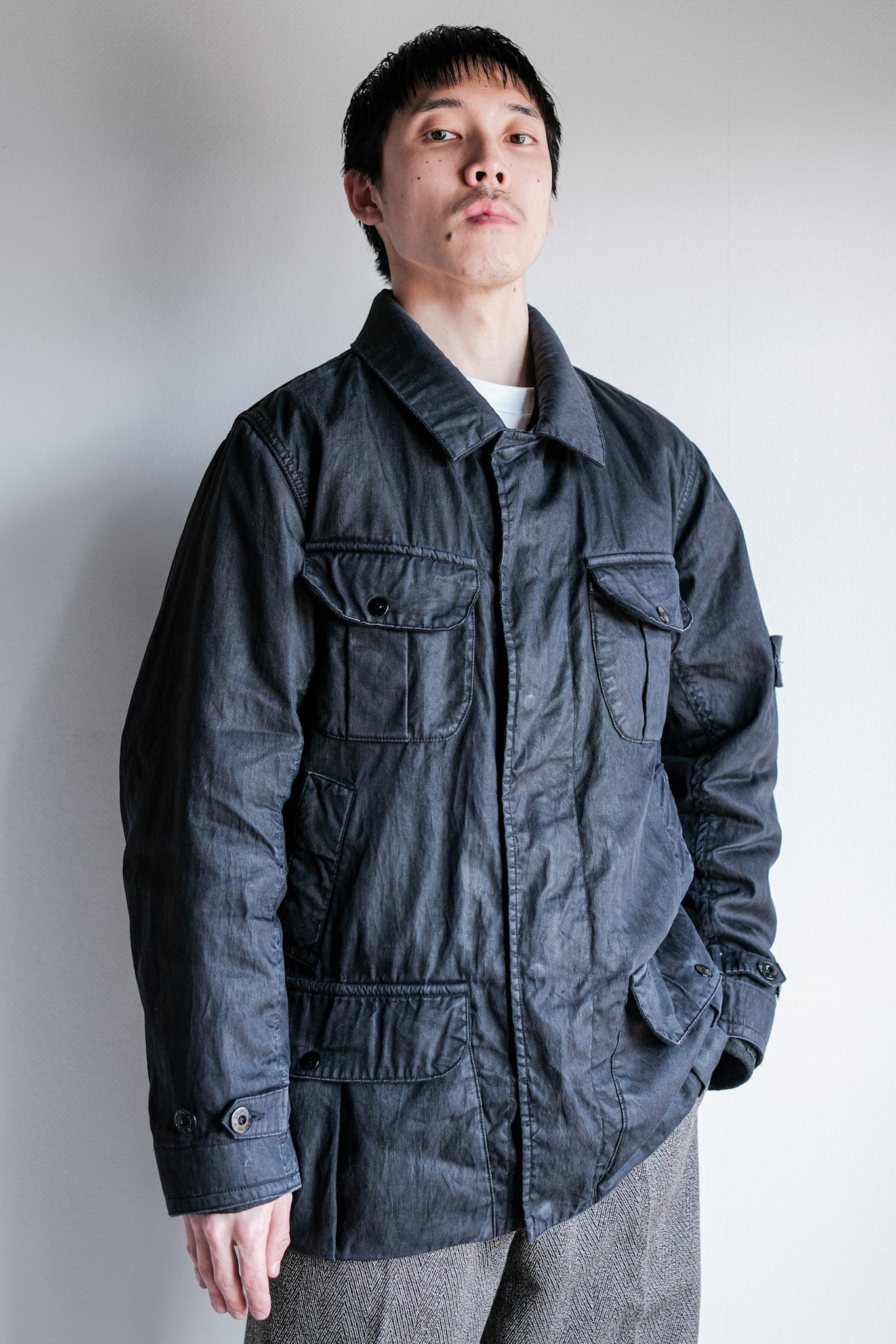 [06AW] Old Stone Island Garment 염색 된 리노 아마 네덜란드 로프 재킷 크기 .m