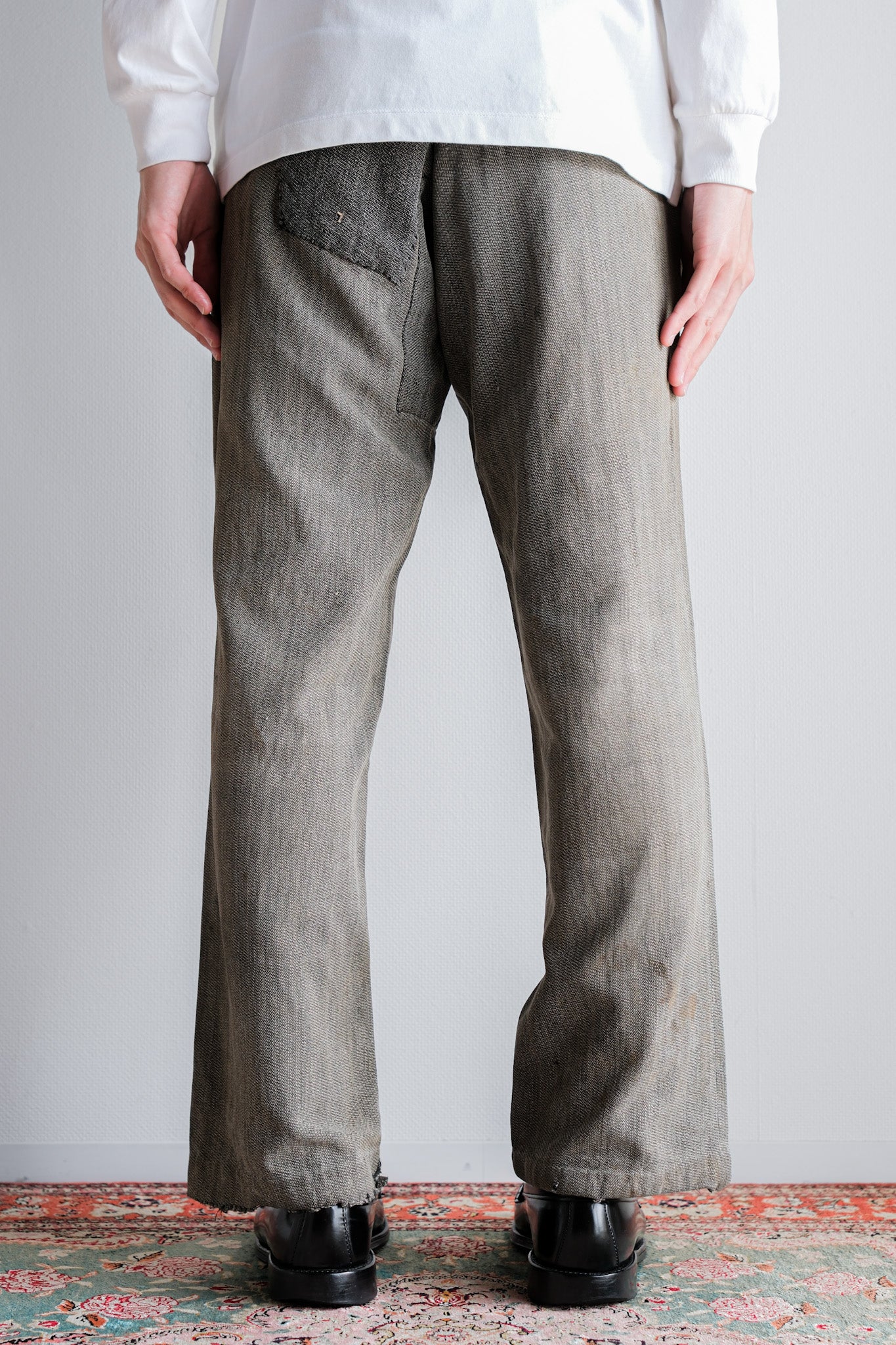 【~10's】French Antique Salt & Pepper Cotton Twill Work Pants "Boro"