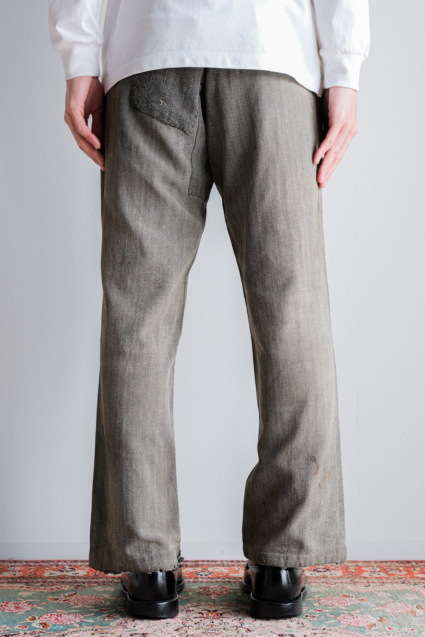 ［~10's］French Antique Salt & Pepper Cotton Twill Work Pants "Boro"