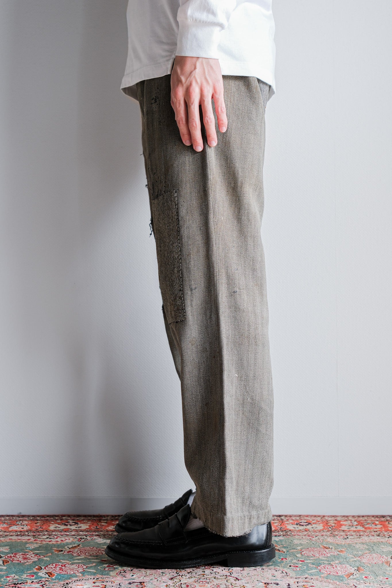 ［~10's］French Antique Salt & Pepper Cotton Twill Work Pants "Boro"