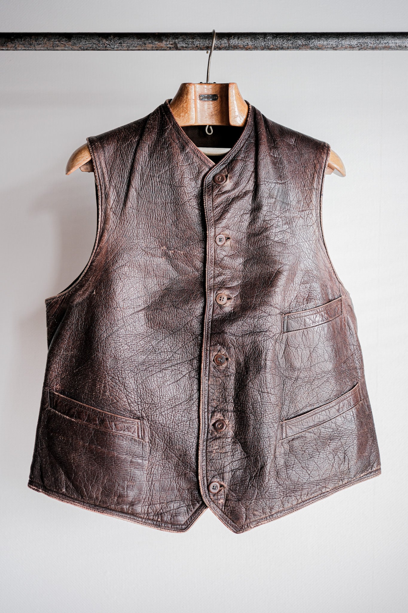 ［~40's］French Vintage Brown Leather Work Gilet