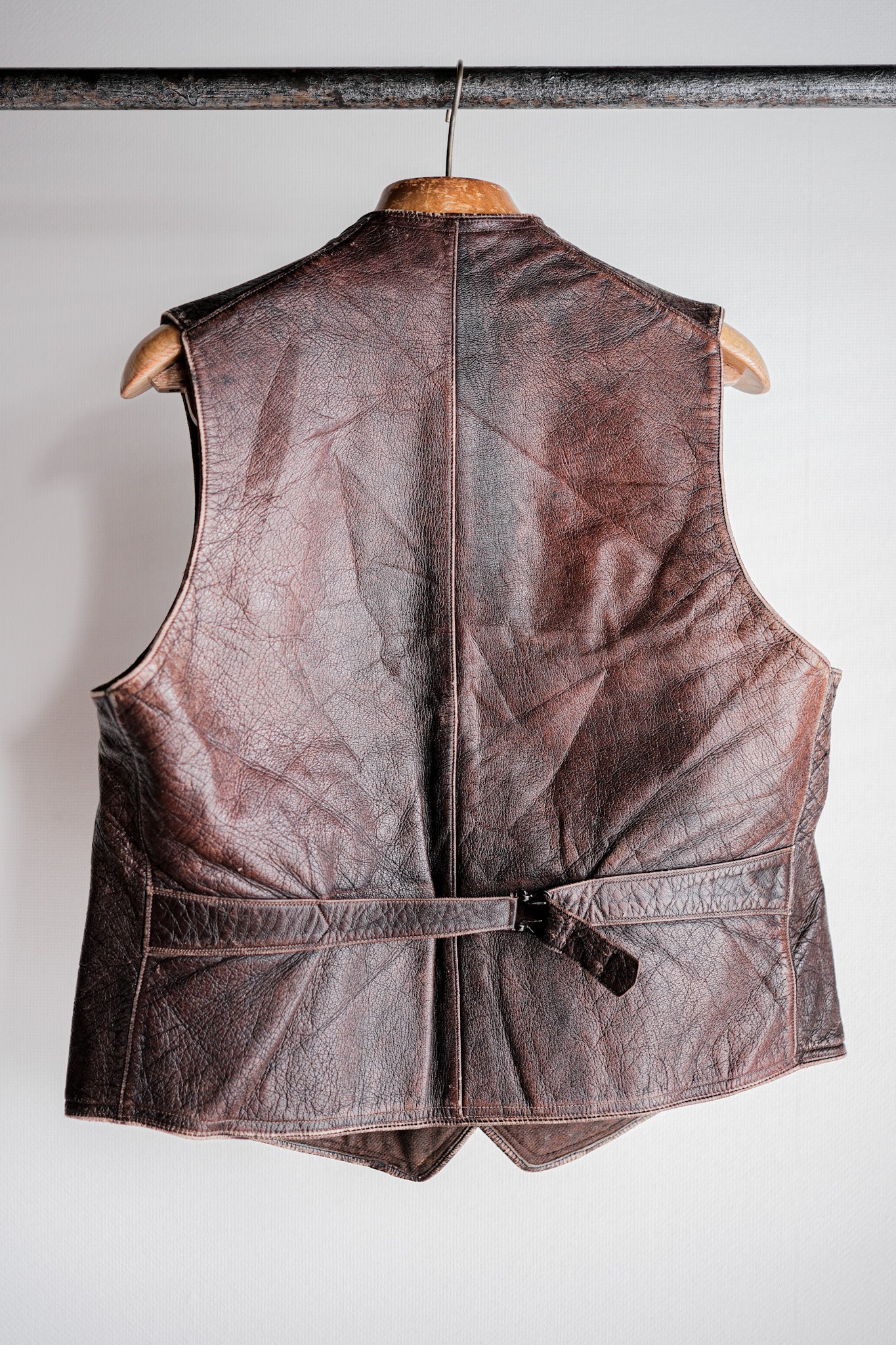 ［~40's］French Vintage Brown Leather Work Gilet