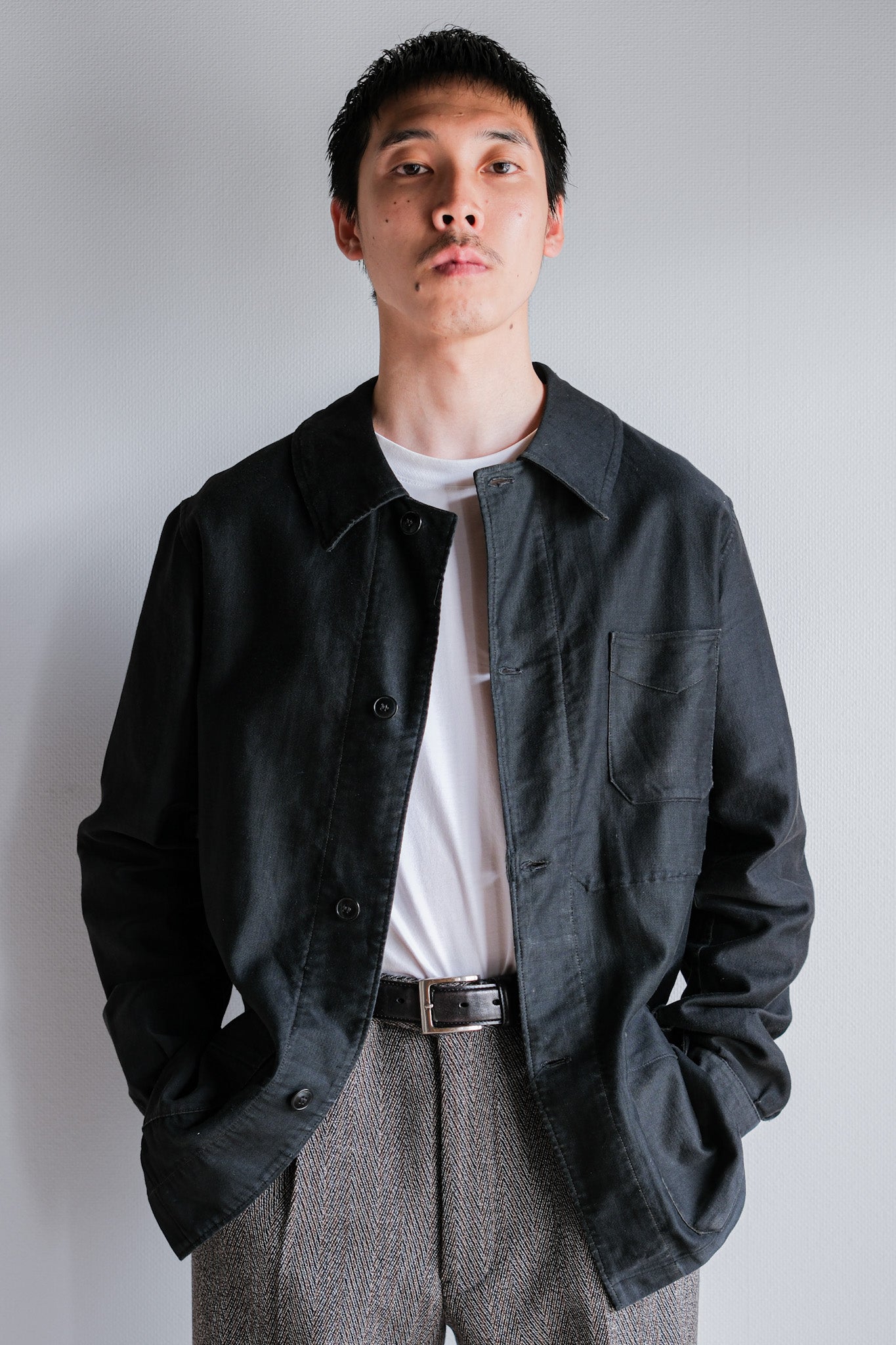 ［~30's］French Vintage Black Light Moleskin Work Jacket "4 Buttons"