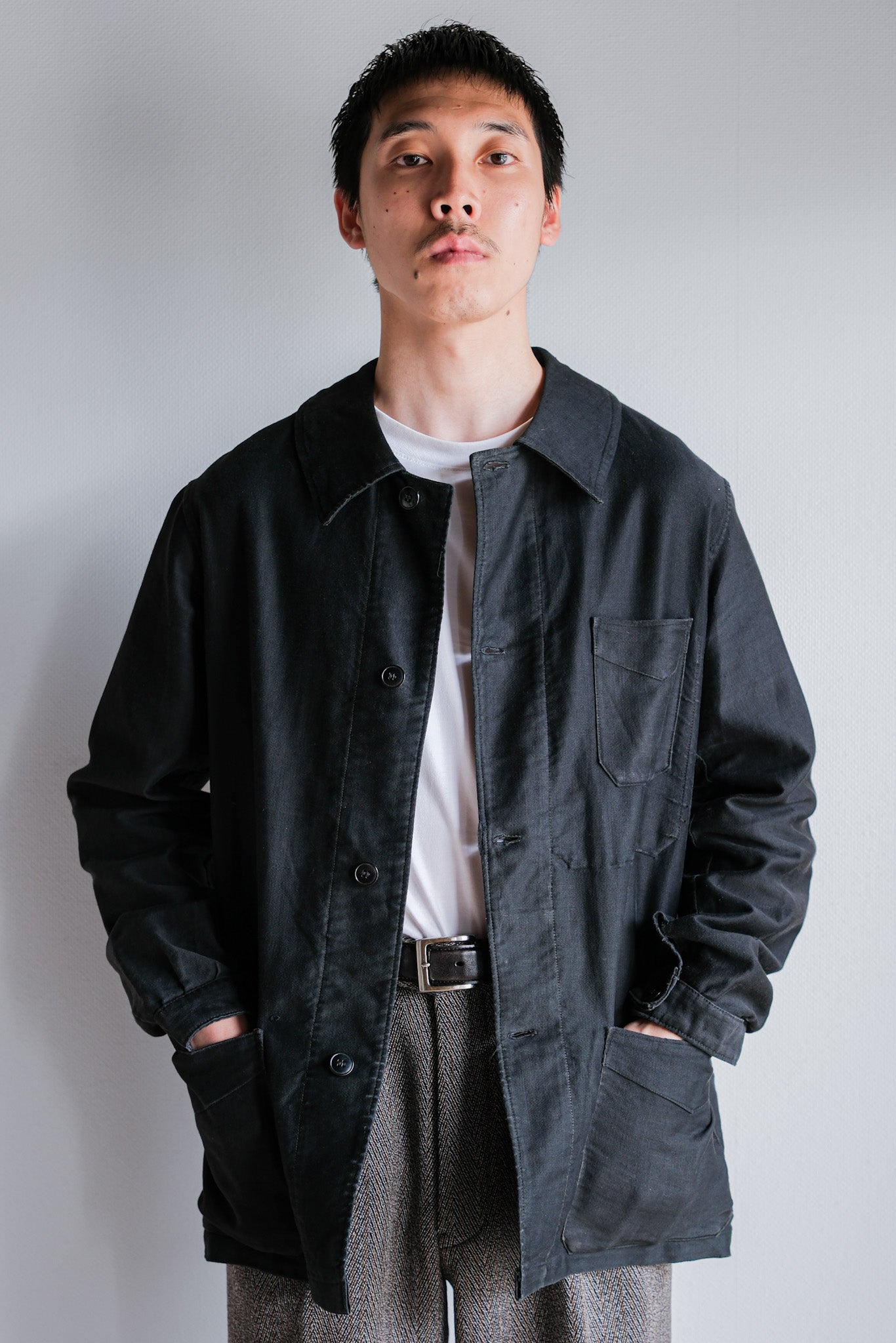 【~30's】French Vintage Black Light Moleskin Work Jacket "4 Buttons"