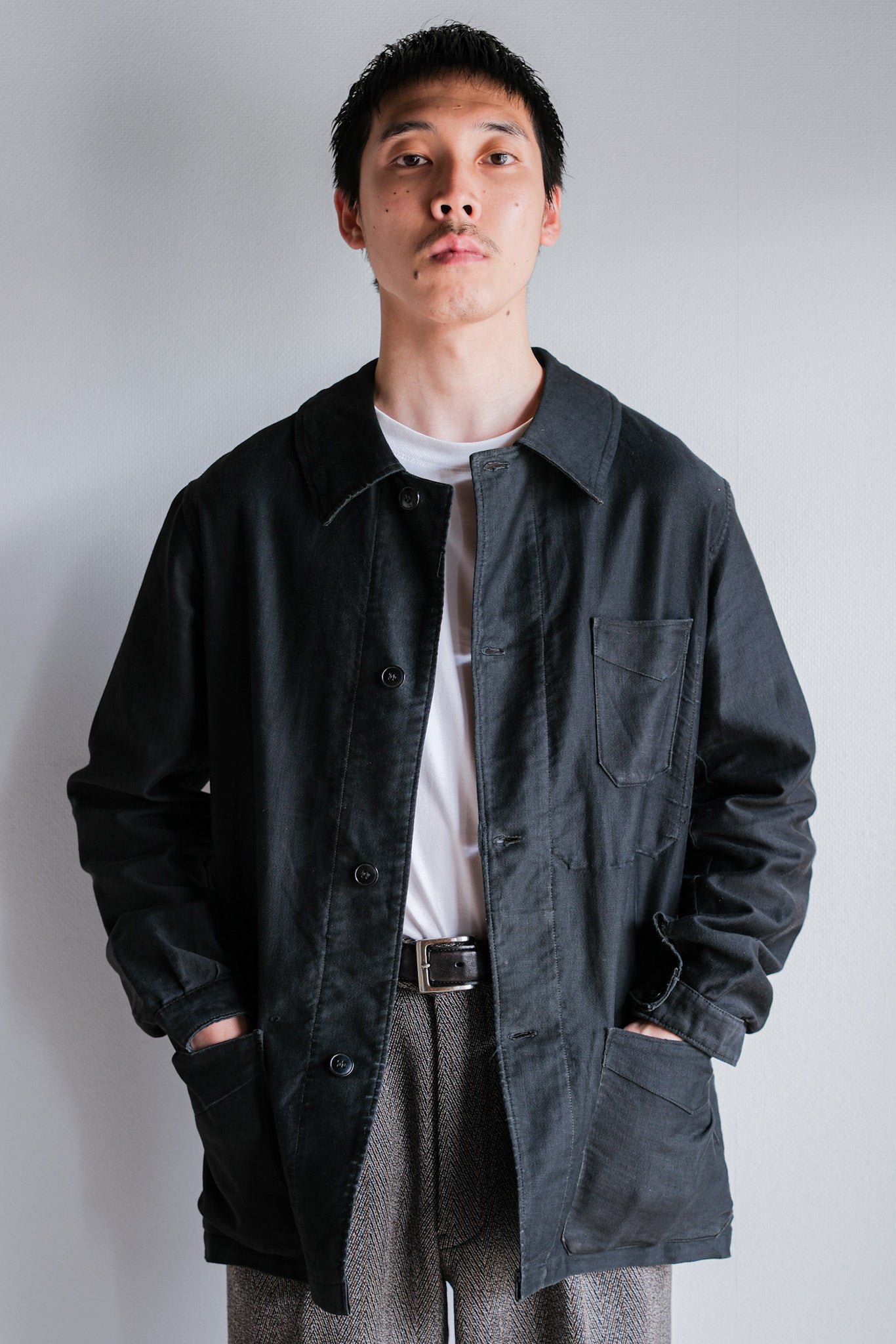 ［~30's］French Vintage Black Light Moleskin Work Jacket "4 Buttons"