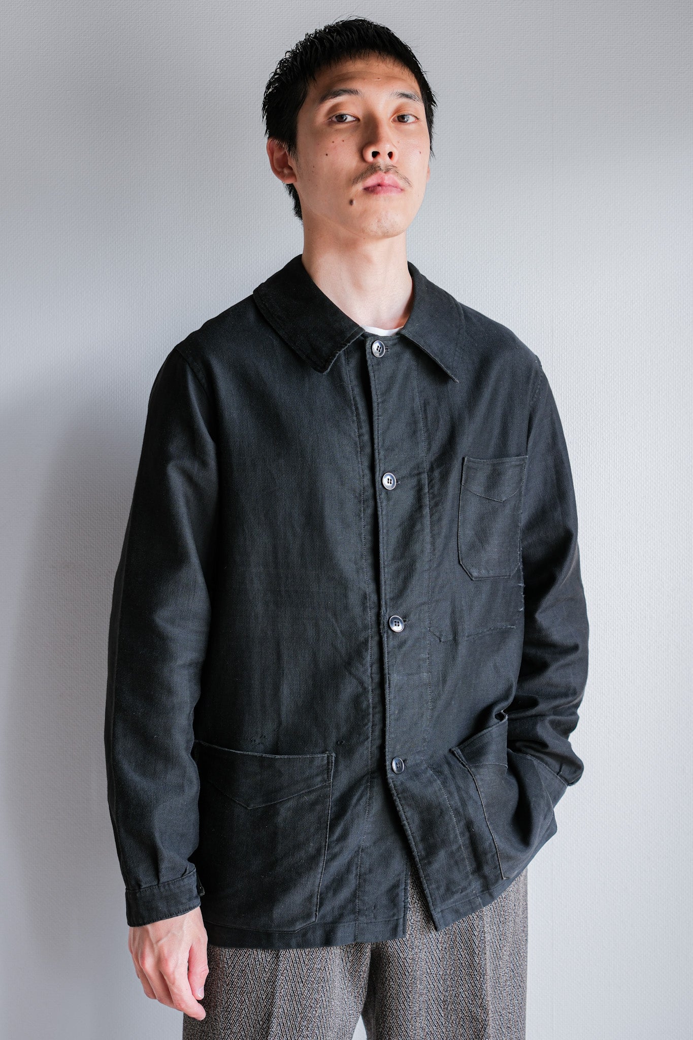 ［~30's］French Vintage Black Light Moleskin Work Jacket "4 Buttons"