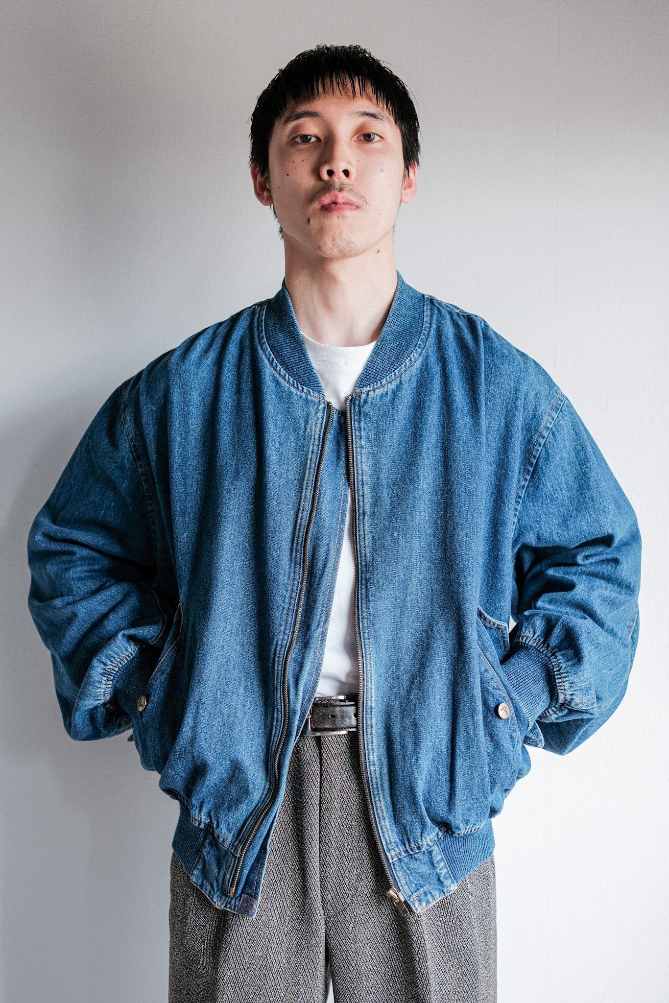 ［~80's］Old EMPORIO ARMANI Denim Bomber Jacket Size.50