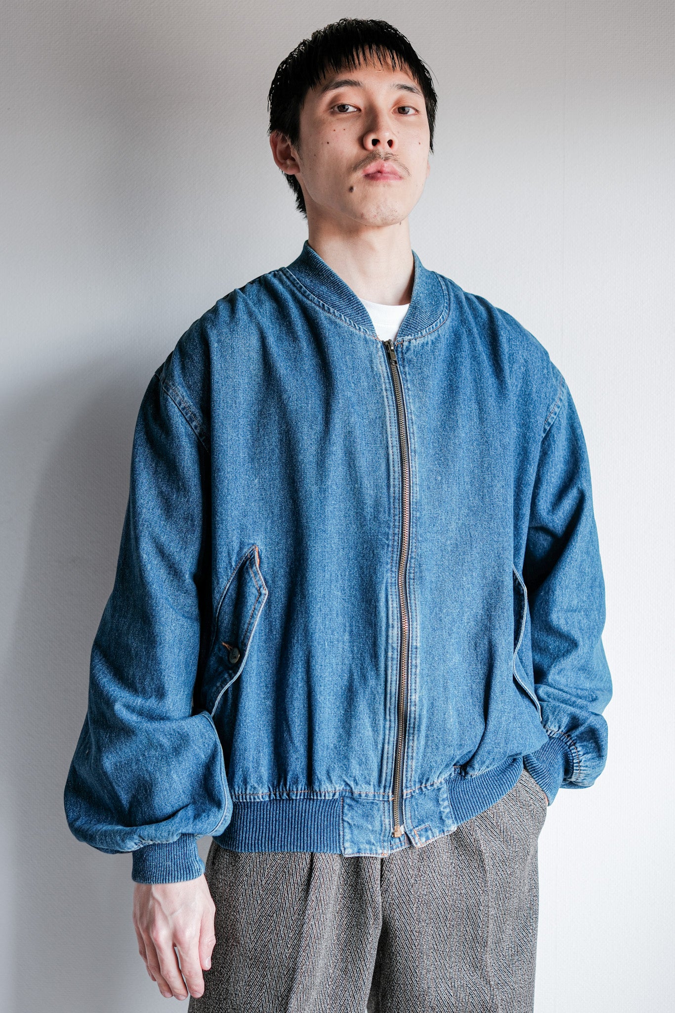 80's】Old EMPORIO ARMANI Denim Bomber Jacket Size.50