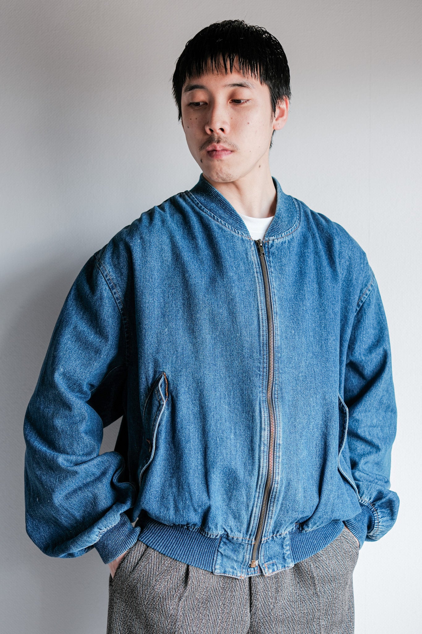 ［~80's］Old EMPORIO ARMANI Denim Bomber Jacket Size.50
