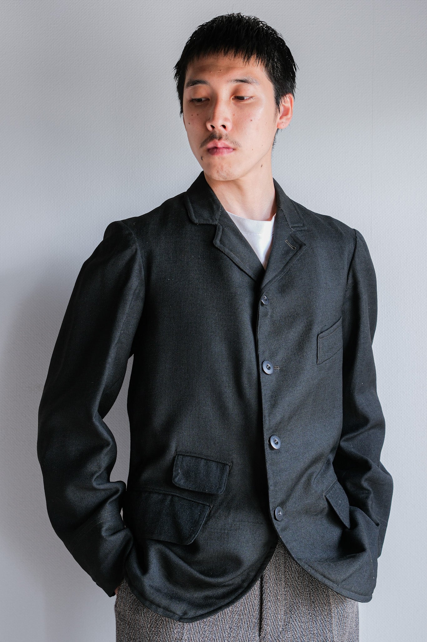 【~20's】French Vintage Black Wool Sack Coat