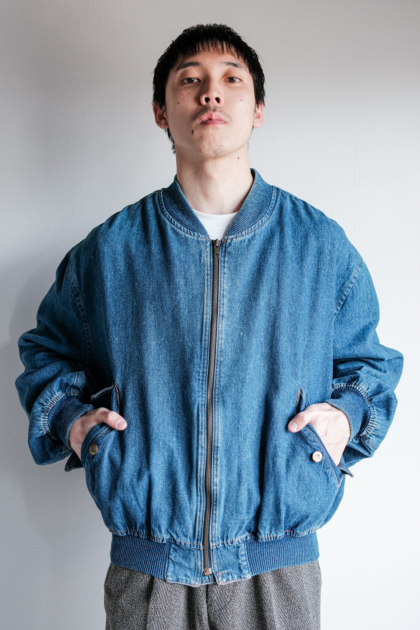 ［~80's］Old EMPORIO ARMANI Denim Bomber Jacket Size.50