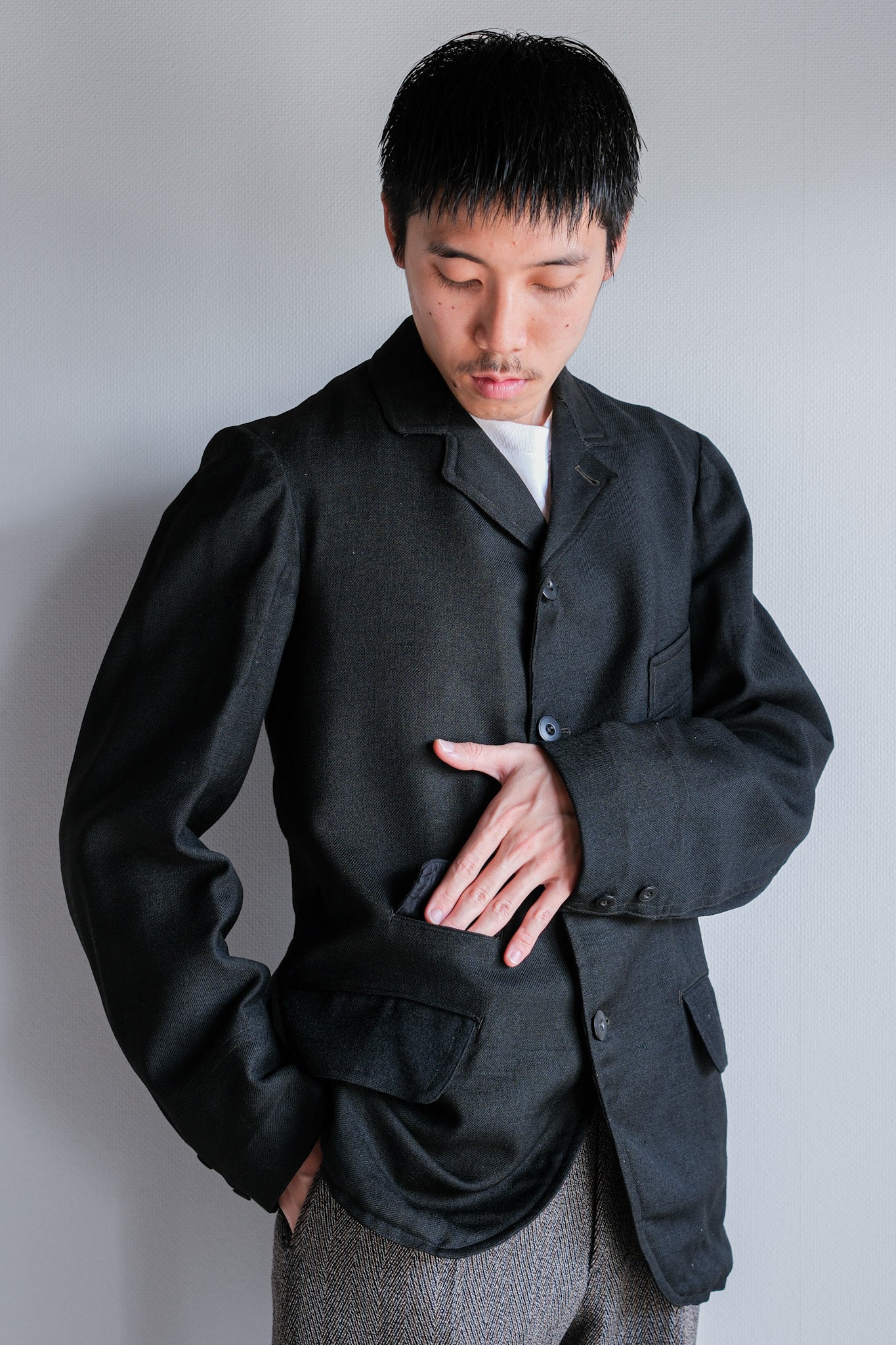 [~ 20's] French Vintage Black Wool Sack COAT