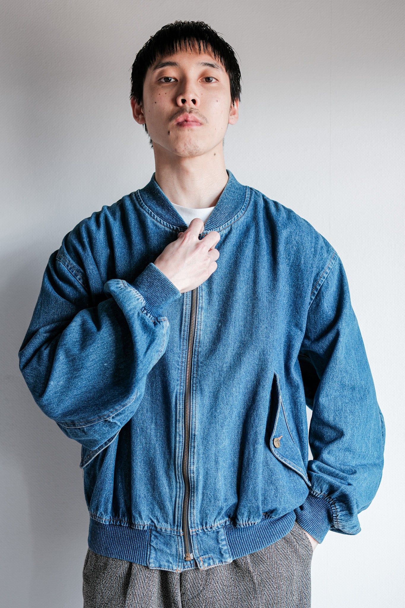 ［~80's］Old EMPORIO ARMANI Denim Bomber Jacket Size.50