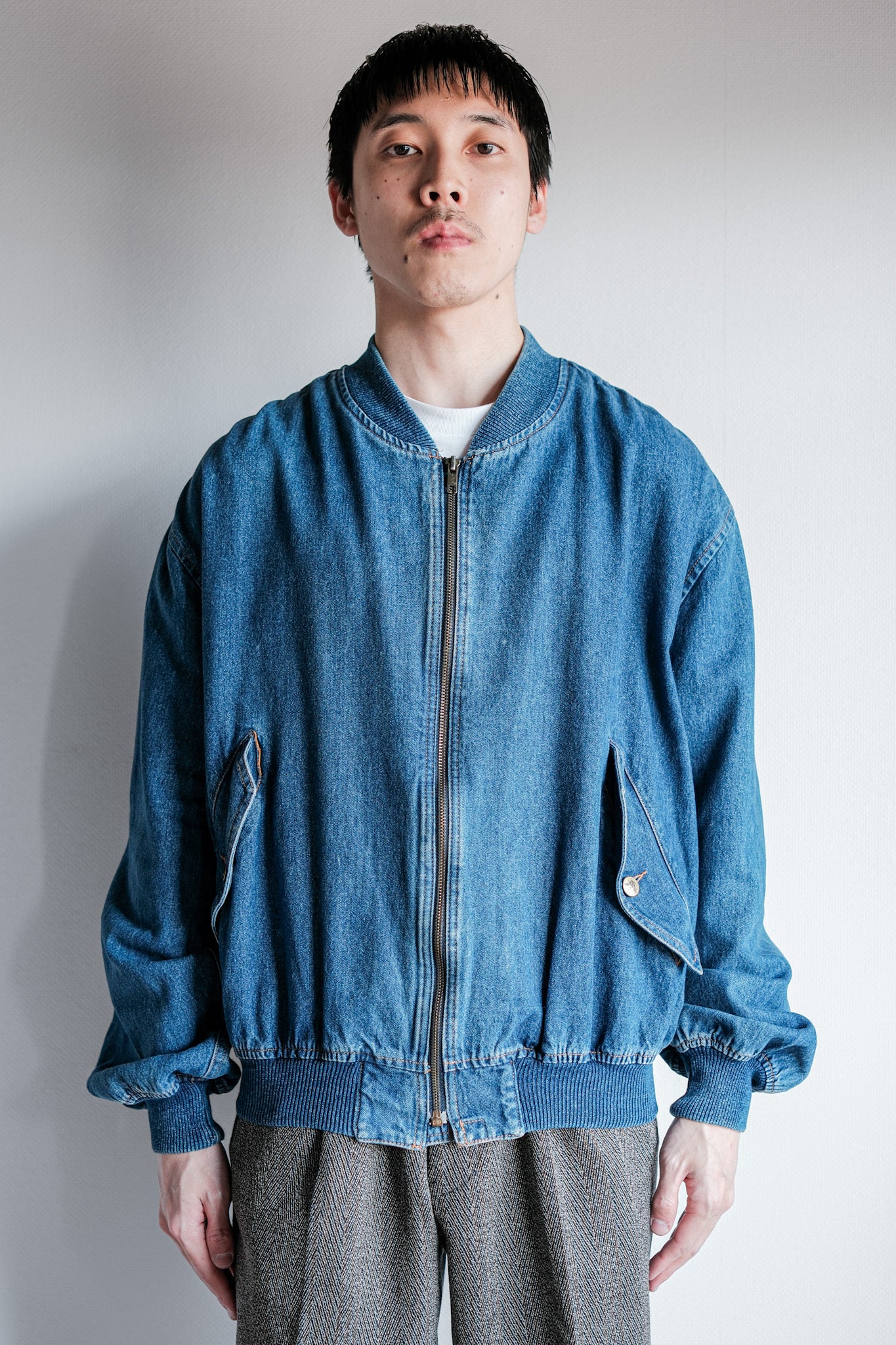 [~ 80's] Old Emporio Armani Denim Bomber Jacket Size.50