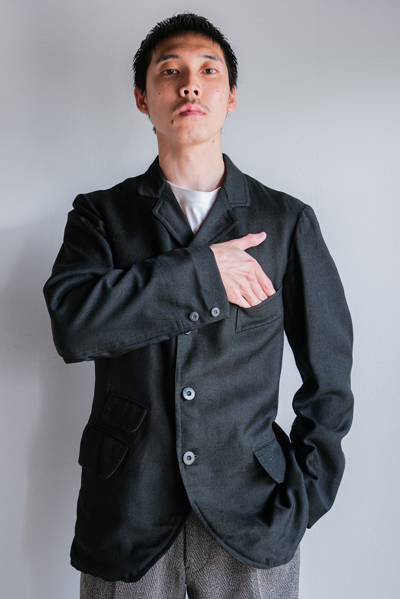 【~20's】French Vintage Black Wool Sack Coat