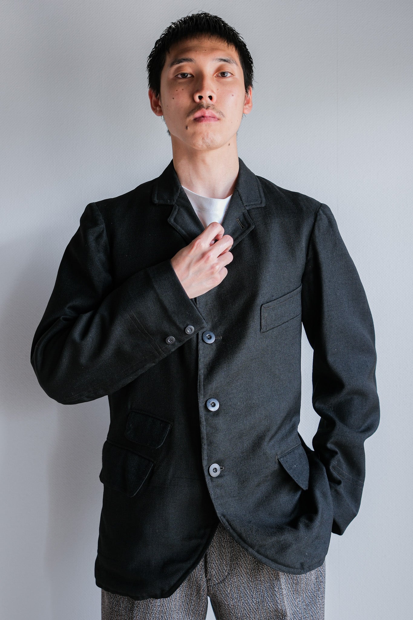 [~ 20's] French Vintage Black Wool Sack COAT