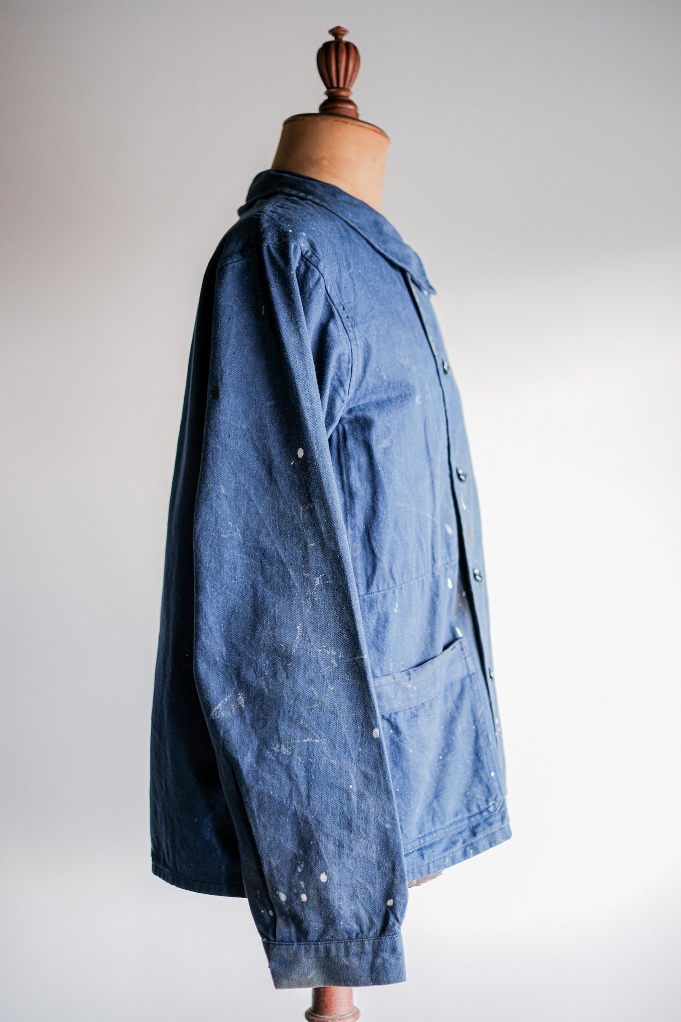 ［~50's］French Vintage Double Breasted Indigo Cotton Twill Work Jacket "Crazy Paint"