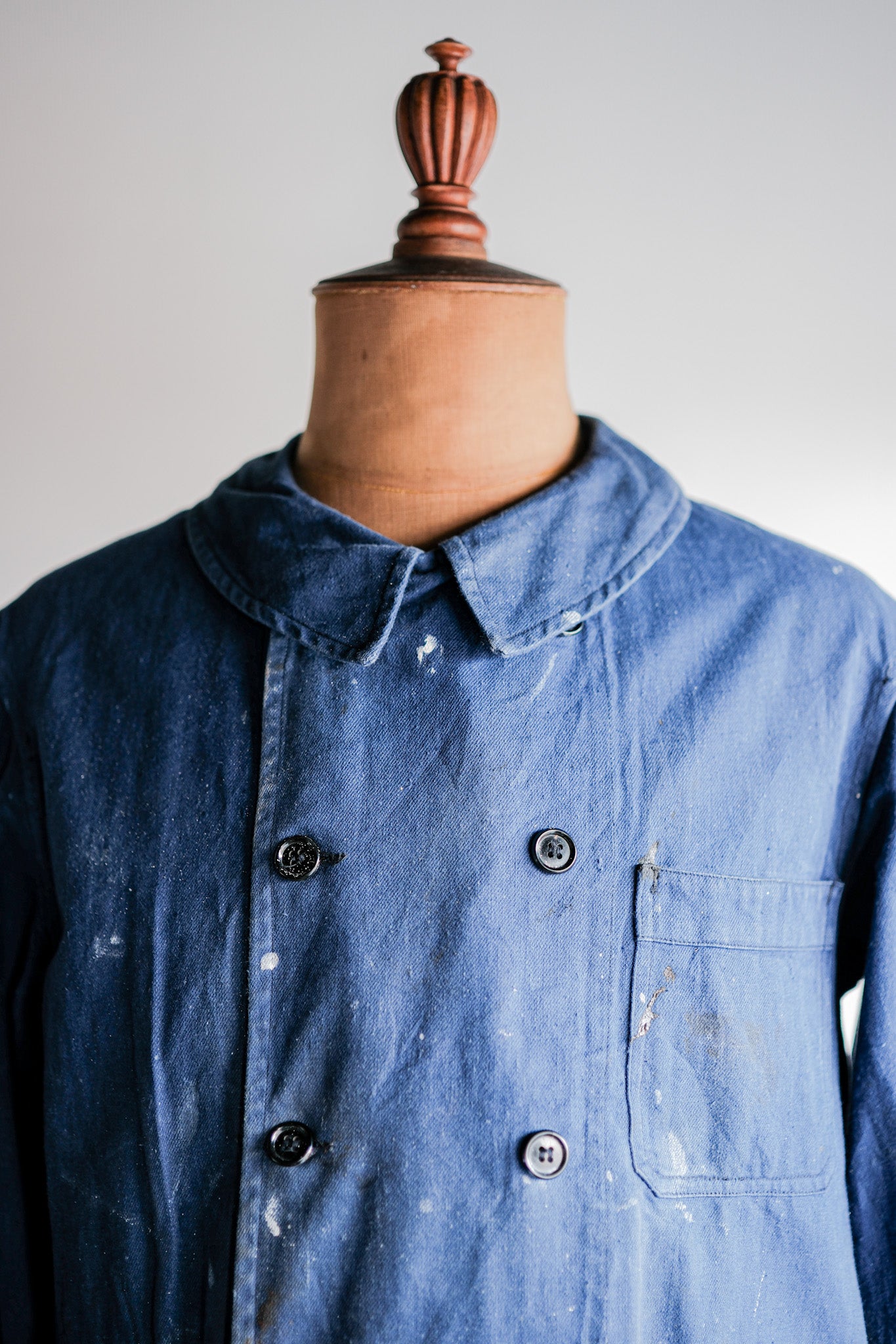 ［~50's］French Vintage Double Breasted Indigo Cotton Twill Work Jacket "Crazy Paint"