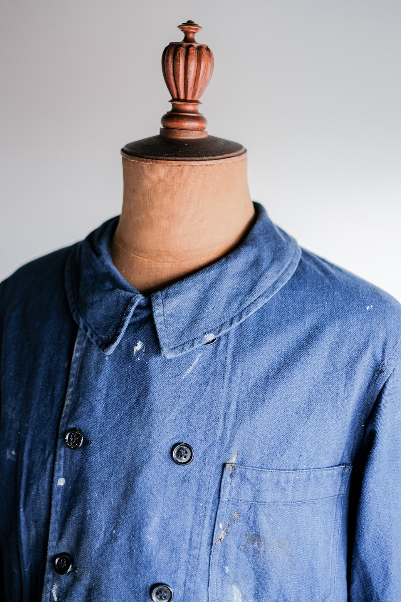 ［~50's］French Vintage Double Breasted Indigo Cotton Twill Work Jacket "Crazy Paint"