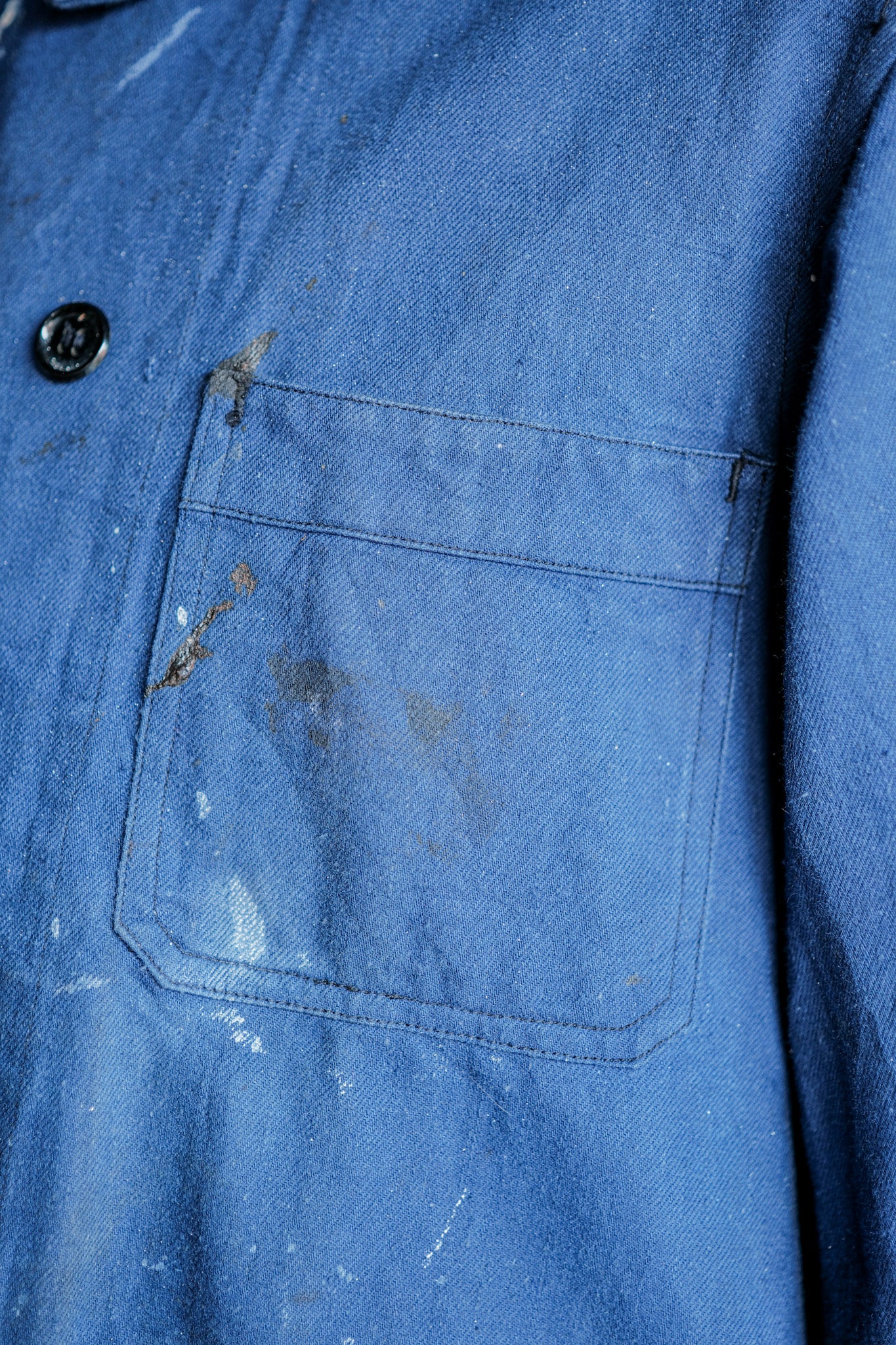 [~ 50'S] Veste de travail à double serre en coton en coton indigo à double poitrine vintage "Crazy Paint"