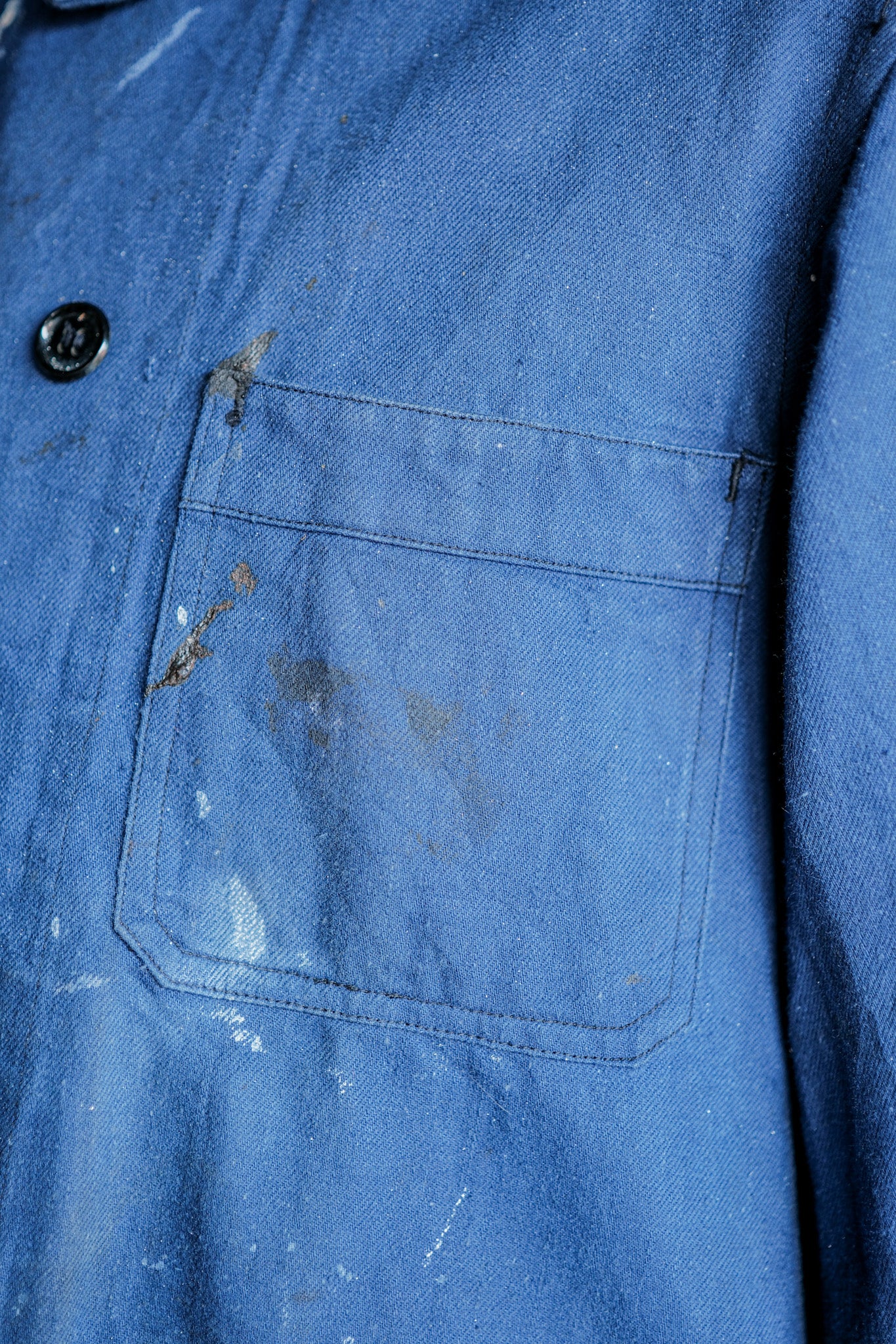 ［~50's］French Vintage Double Breasted Indigo Cotton Twill Work Jacket "Crazy Paint"