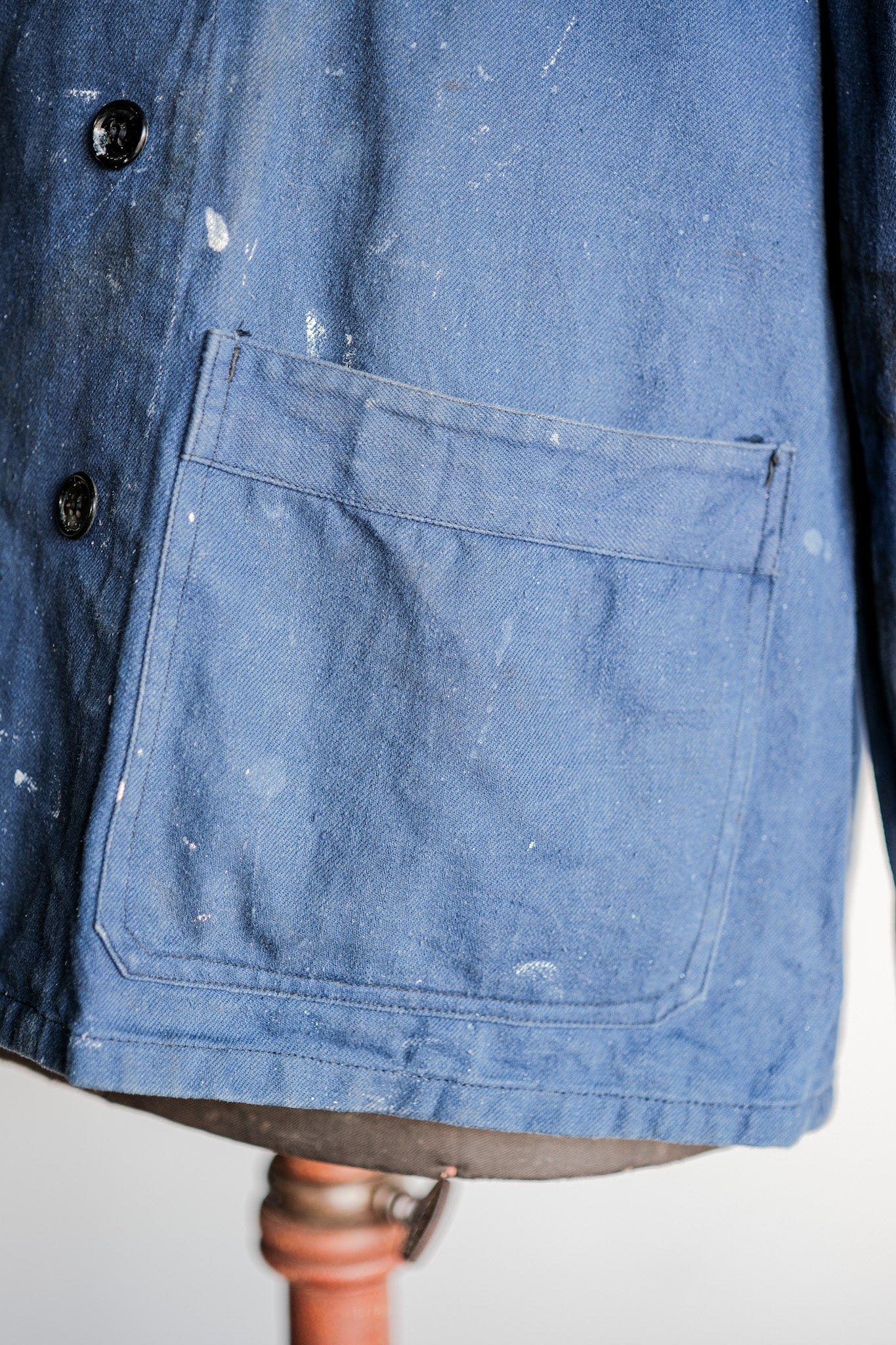 ［~50's］French Vintage Double Breasted Indigo Cotton Twill Work Jacket "Crazy Paint"