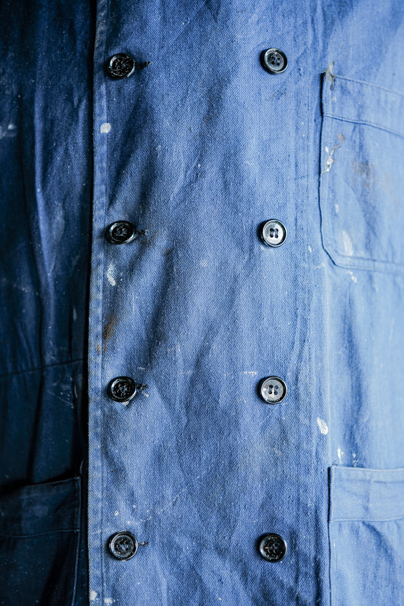 ［~50's］French Vintage Double Breasted Indigo Cotton Twill Work Jacket "Crazy Paint"