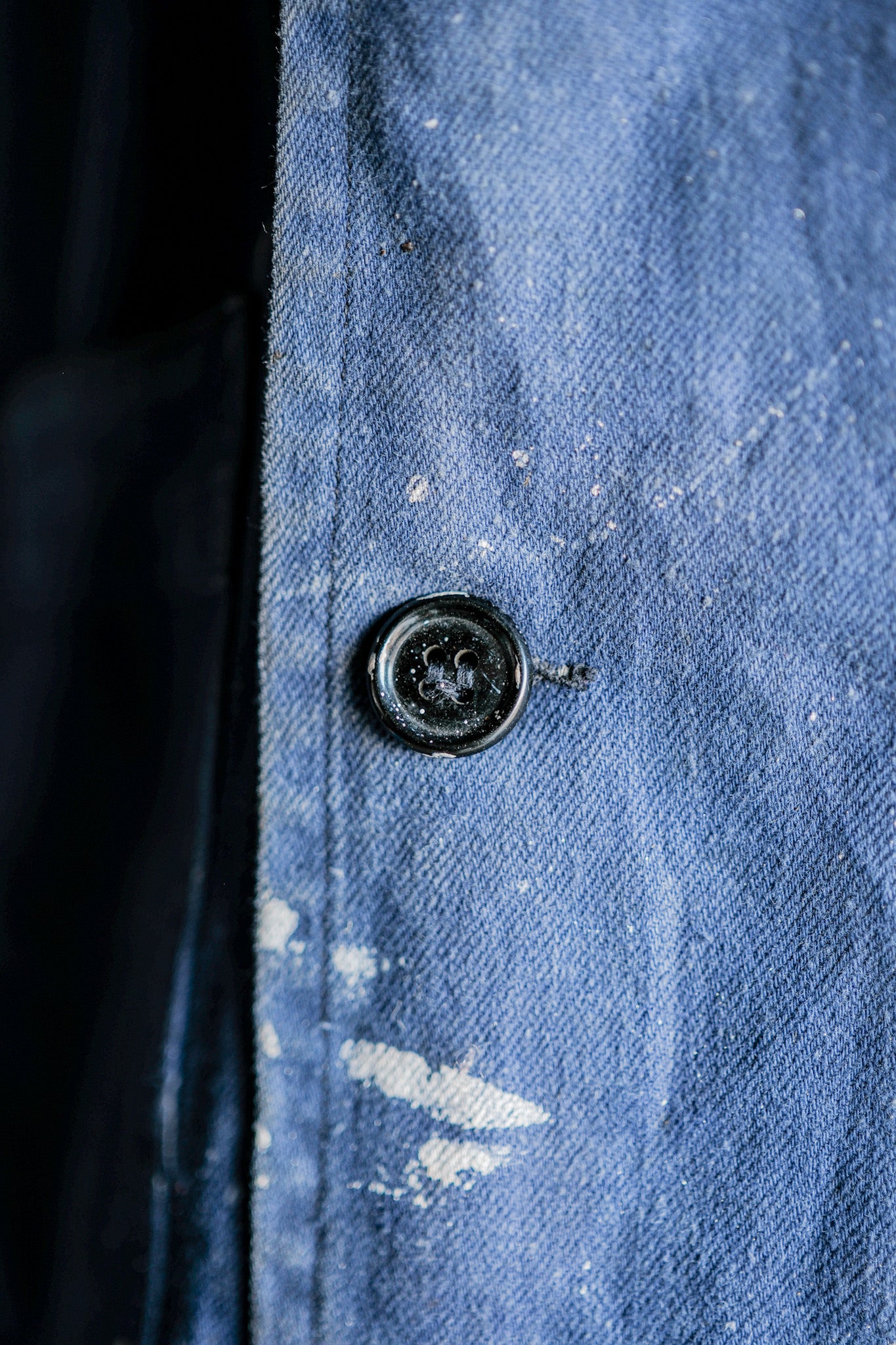 ［~50's］French Vintage Double Breasted Indigo Cotton Twill Work Jacket "Crazy Paint"
