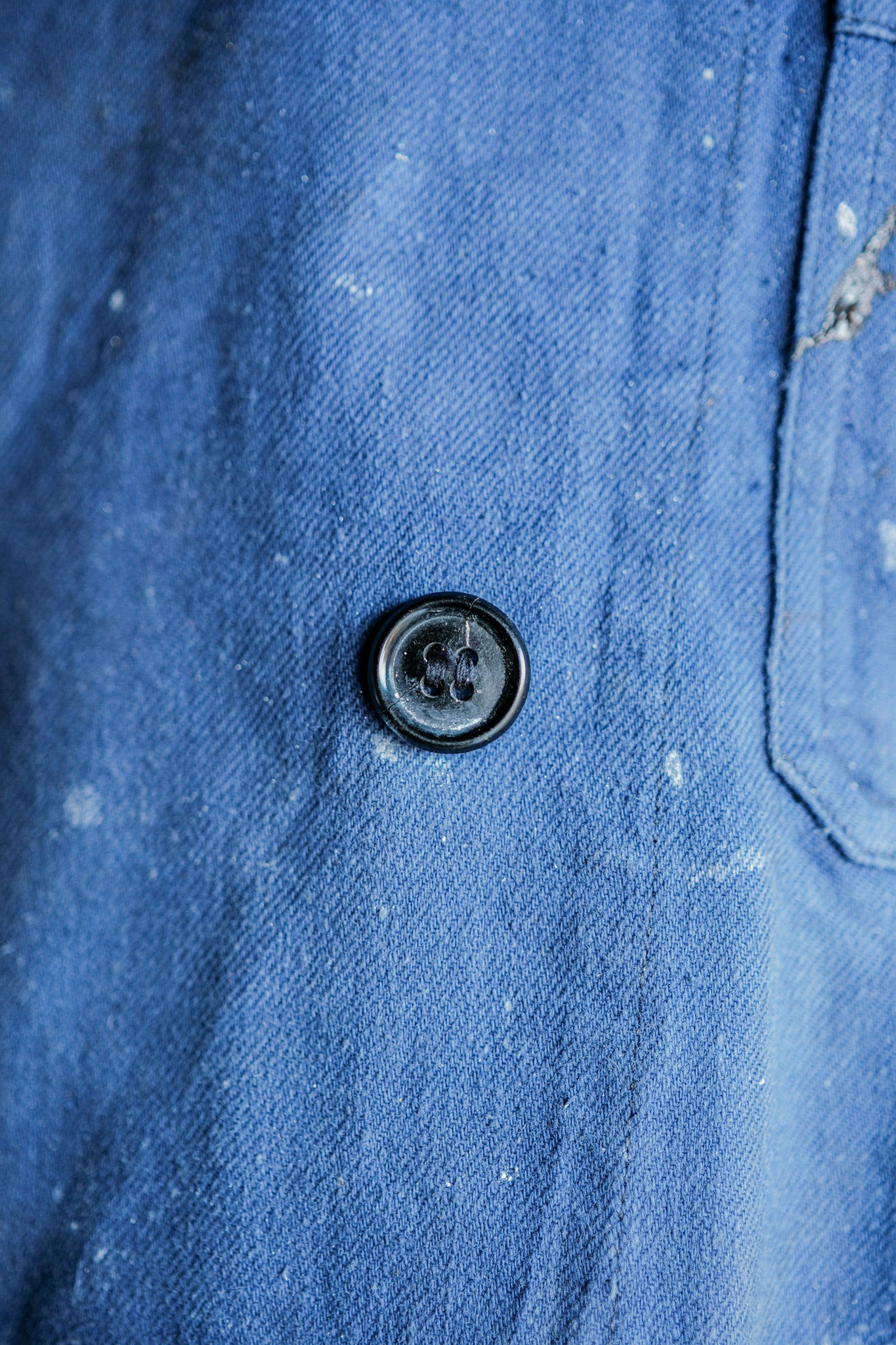 ［~50's］French Vintage Double Breasted Indigo Cotton Twill Work Jacket "Crazy Paint"