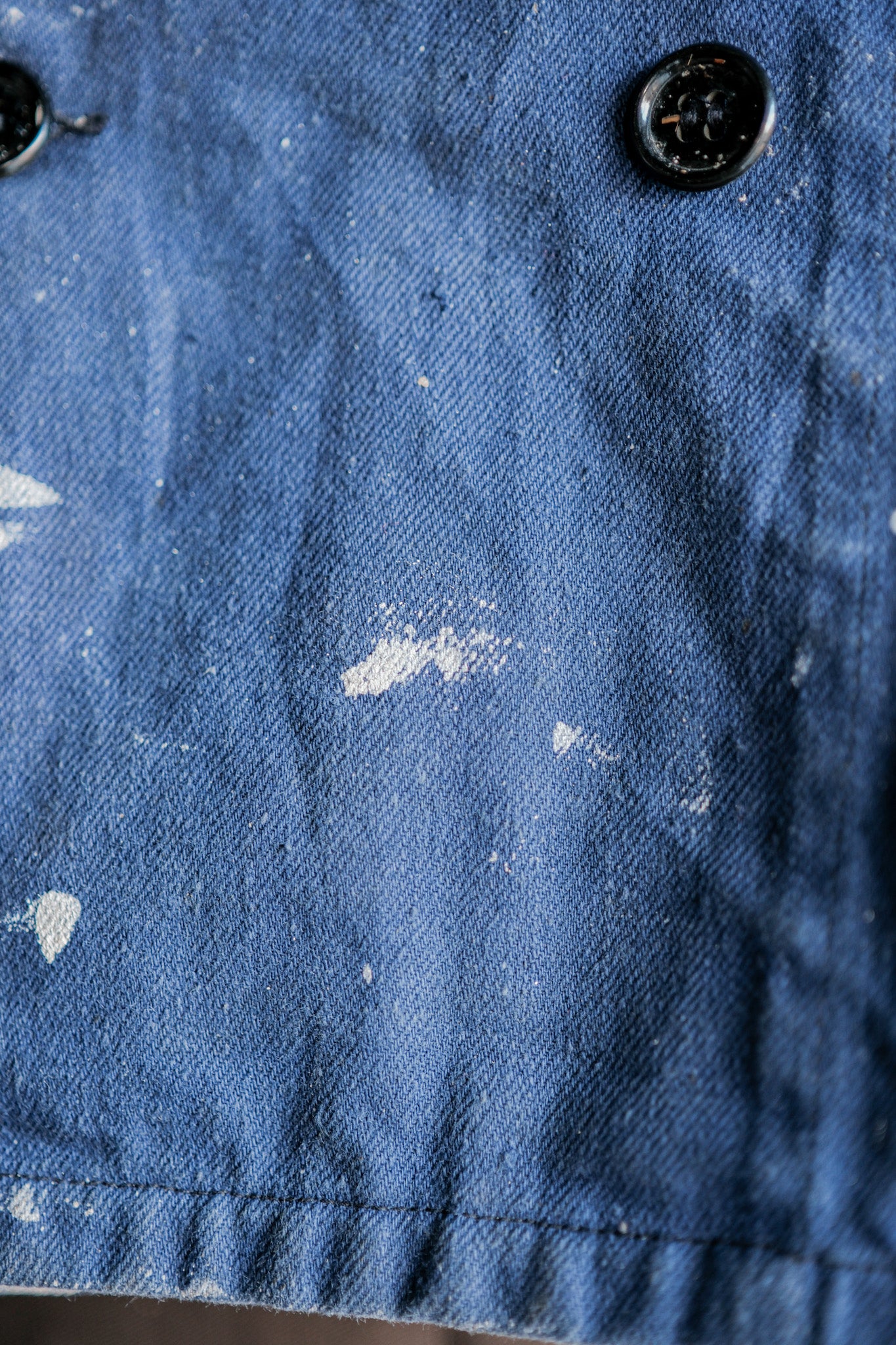 ［~50's］French Vintage Double Breasted Indigo Cotton Twill Work Jacket "Crazy Paint"