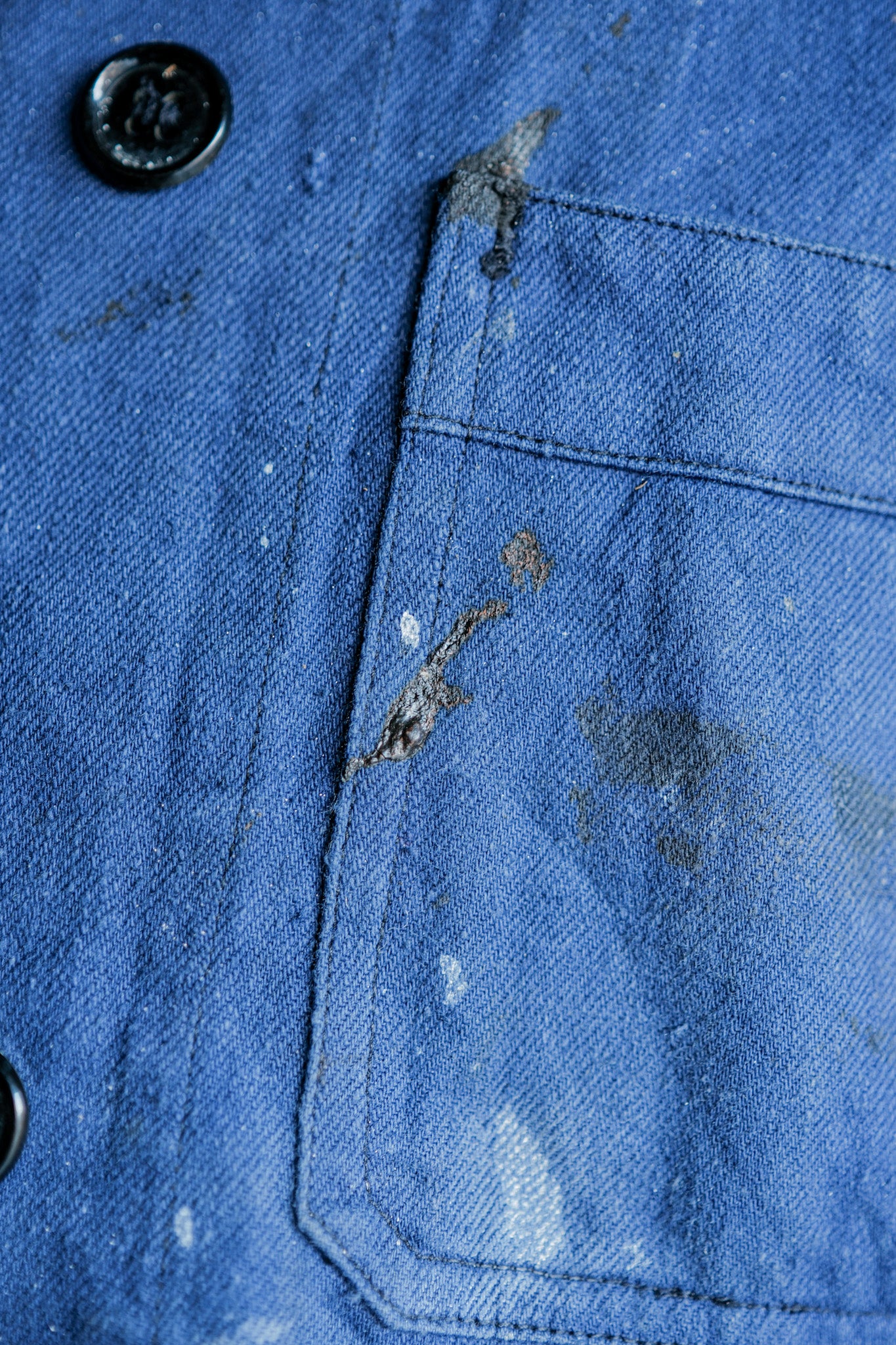 ［~50's］French Vintage Double Breasted Indigo Cotton Twill Work Jacket "Crazy Paint"