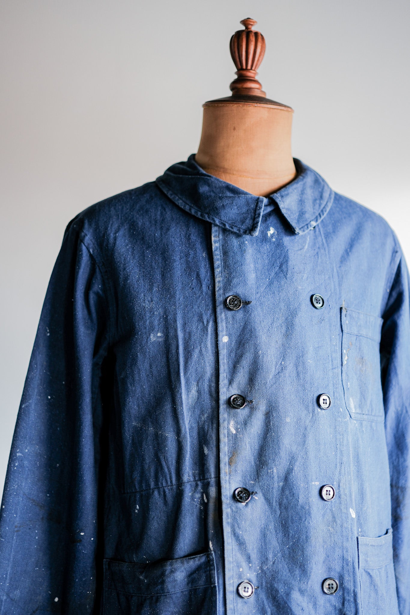 ［~50's］French Vintage Double Breasted Indigo Cotton Twill Work Jacket "Crazy Paint"