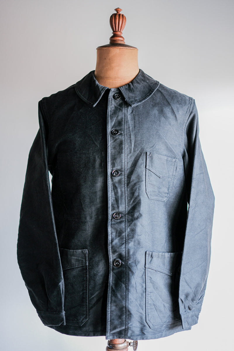 30's】French Vintage Black Moleskin Work Jacket 