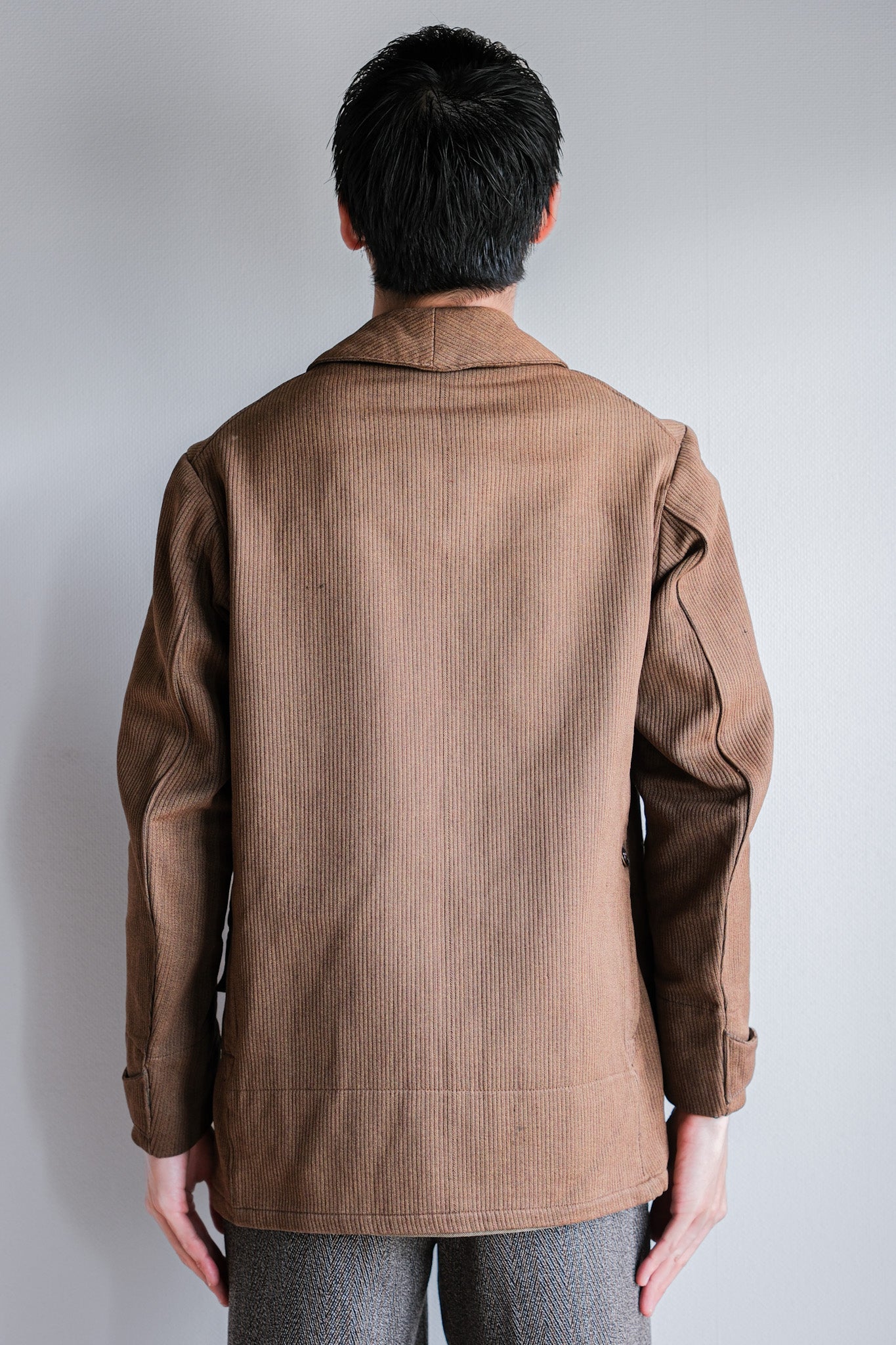 [~ 30's] French Vintage Brown Cotton Pique Hunting Jacket with Chin Strap