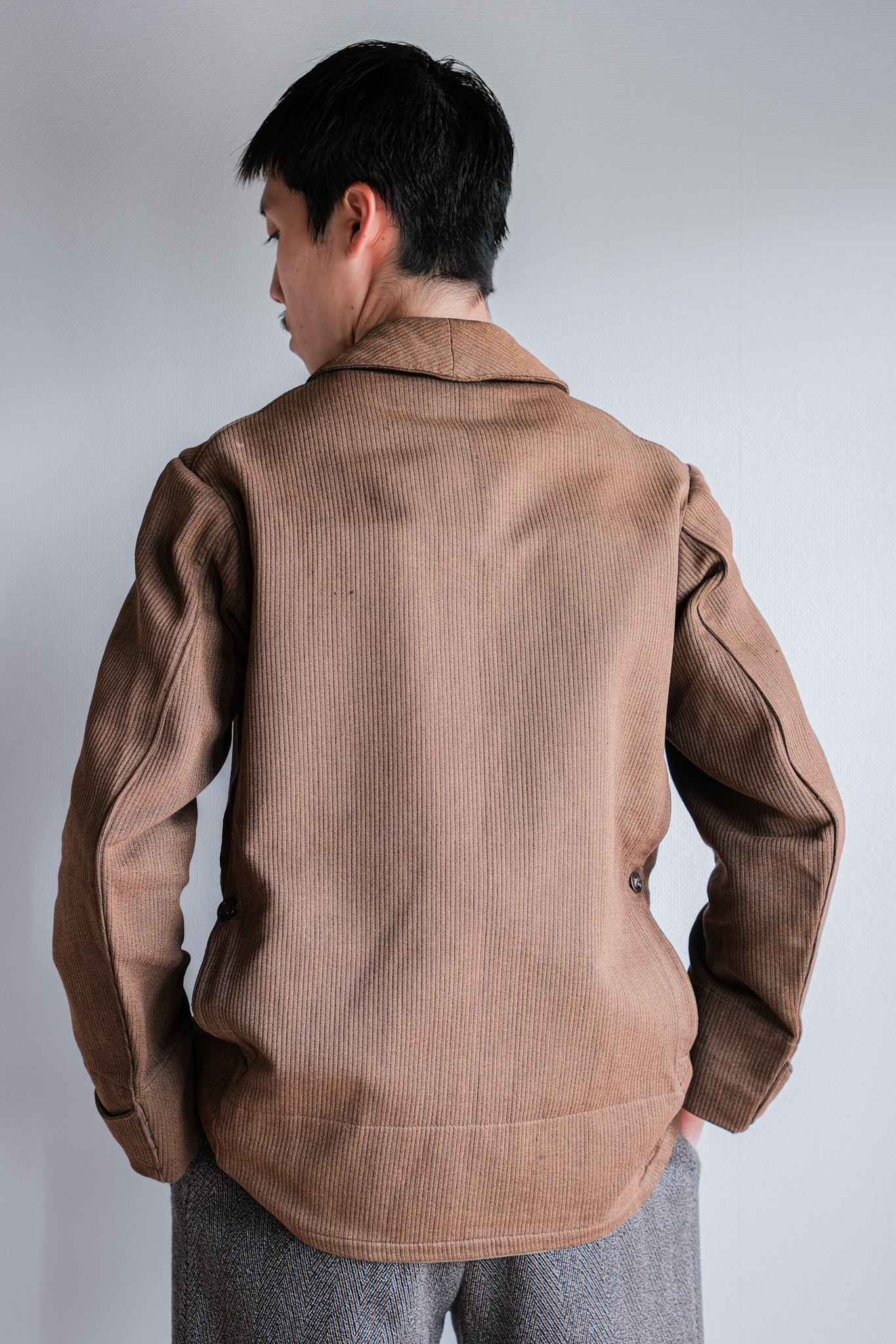 ［~30's］French Vintage Brown Cotton Pique Hunting Jacket With Chin Strap