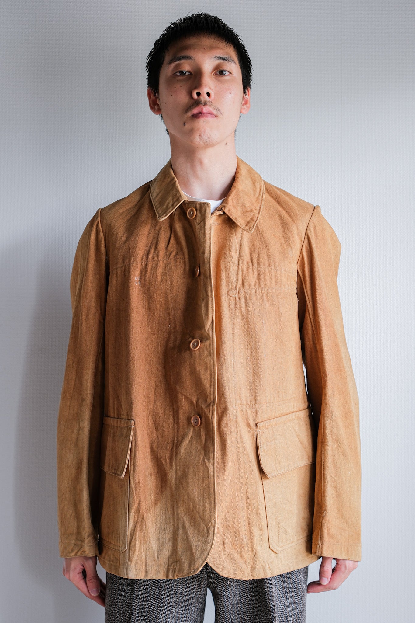 【~40's】French Vintage Brown HBT Cotton Work Jacket