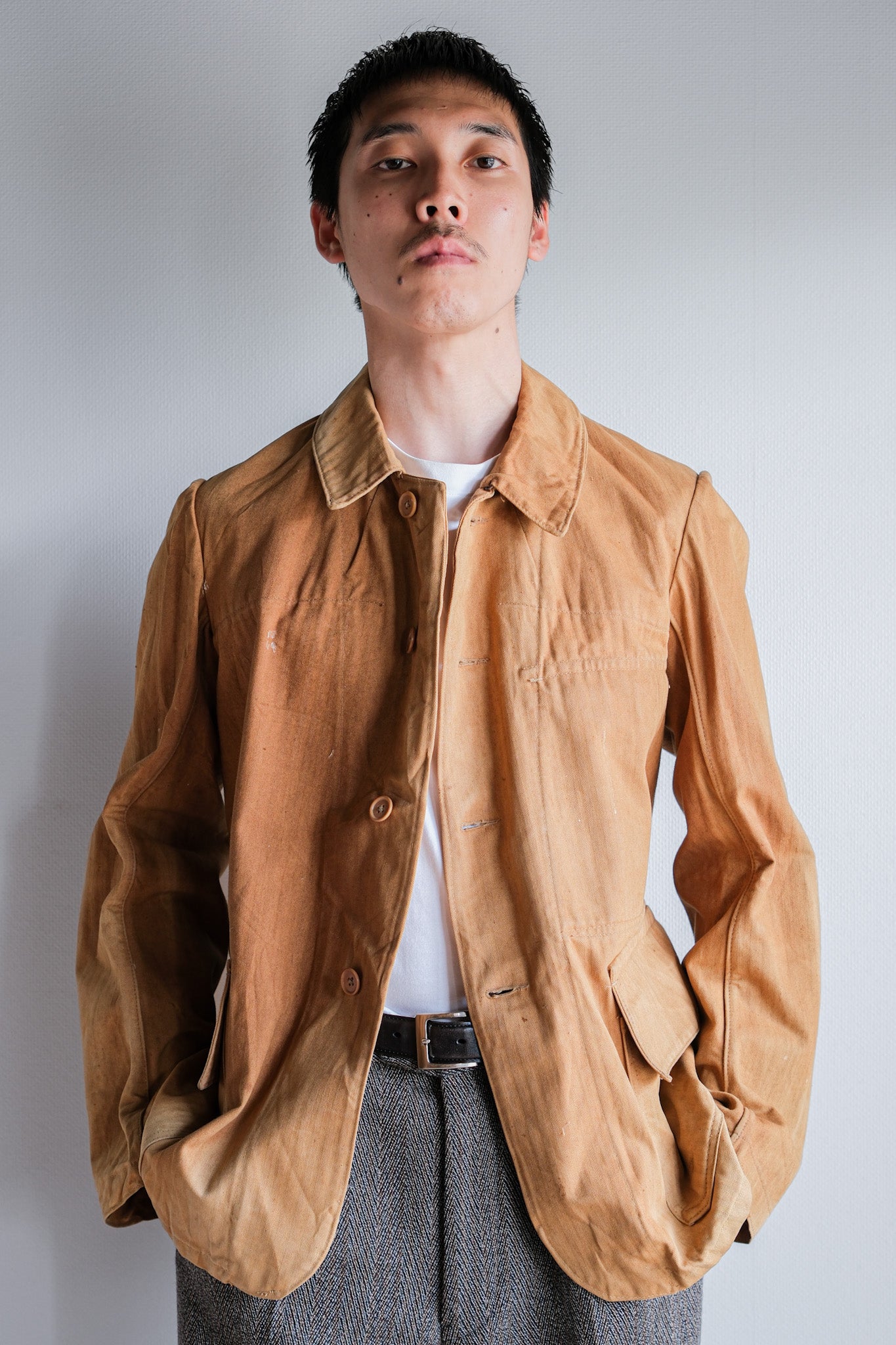 【~40's】French Vintage Brown HBT Cotton Work Jacket