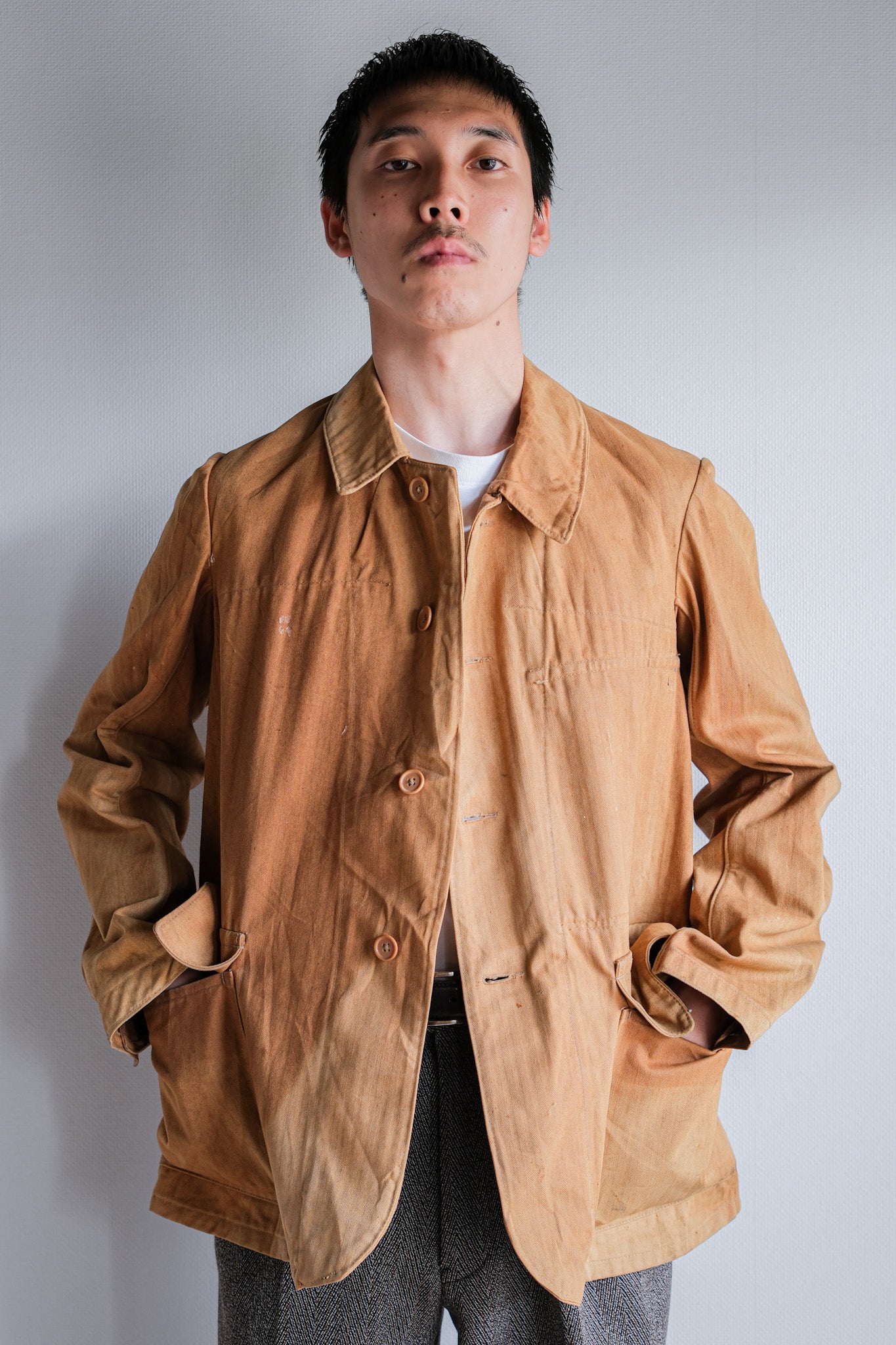 【~40's】French Vintage Brown HBT Cotton Work Jacket