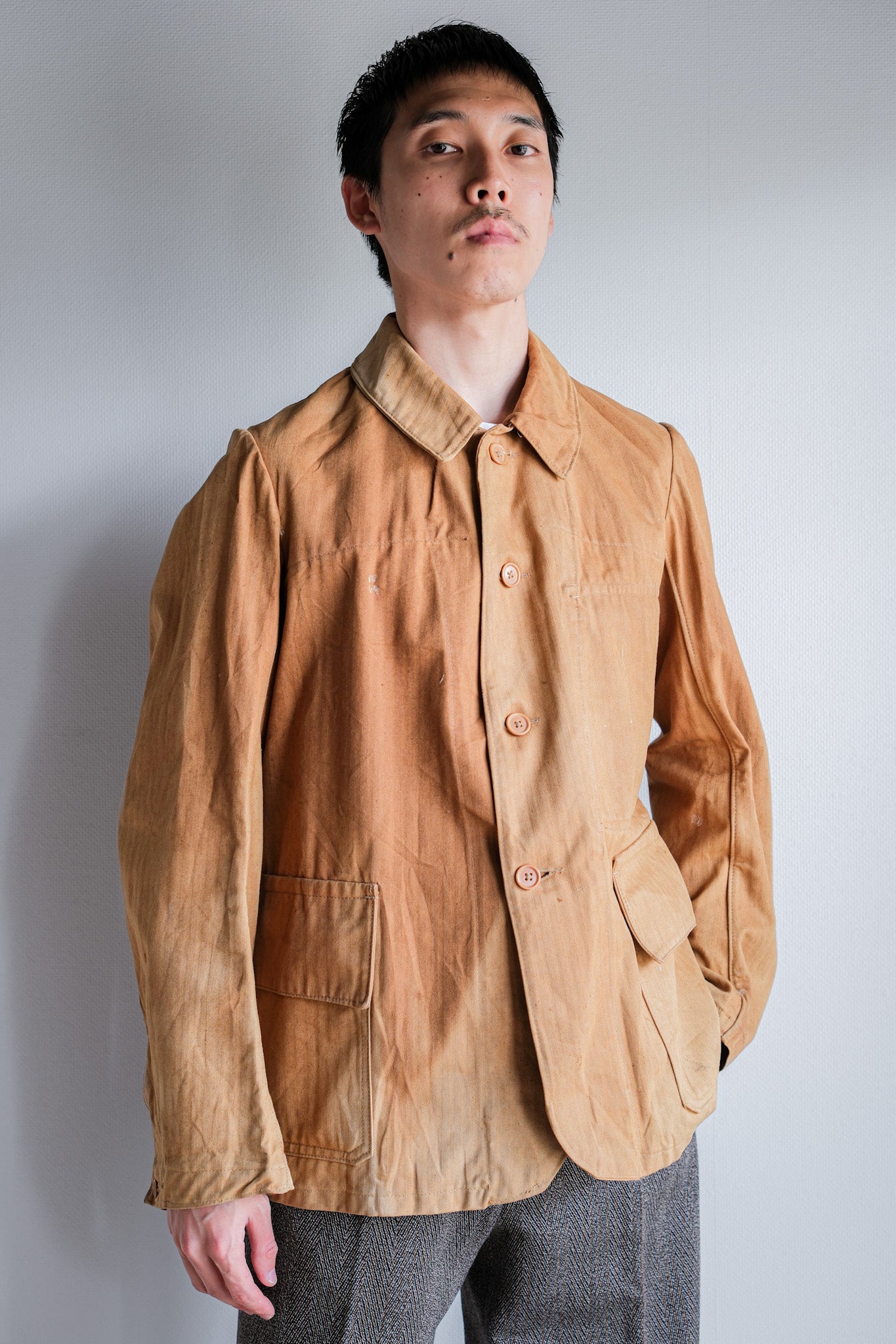 【~40's】French Vintage Brown HBT Cotton Work Jacket