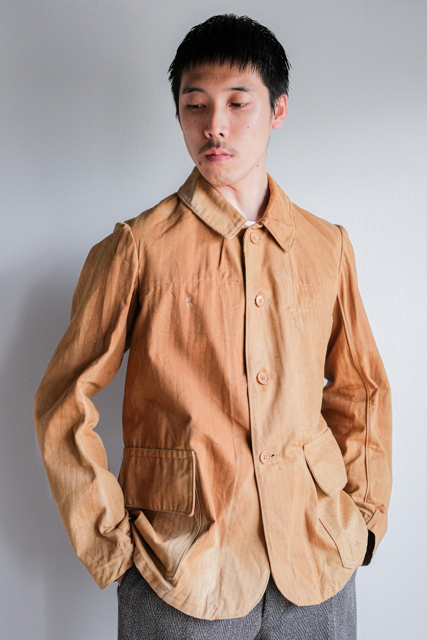 【~40's】French Vintage Brown HBT Cotton Work Jacket