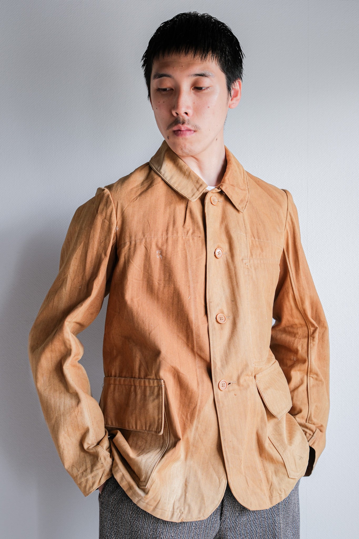 ［~40's］French Vintage Brown HBT Cotton Work Jacket