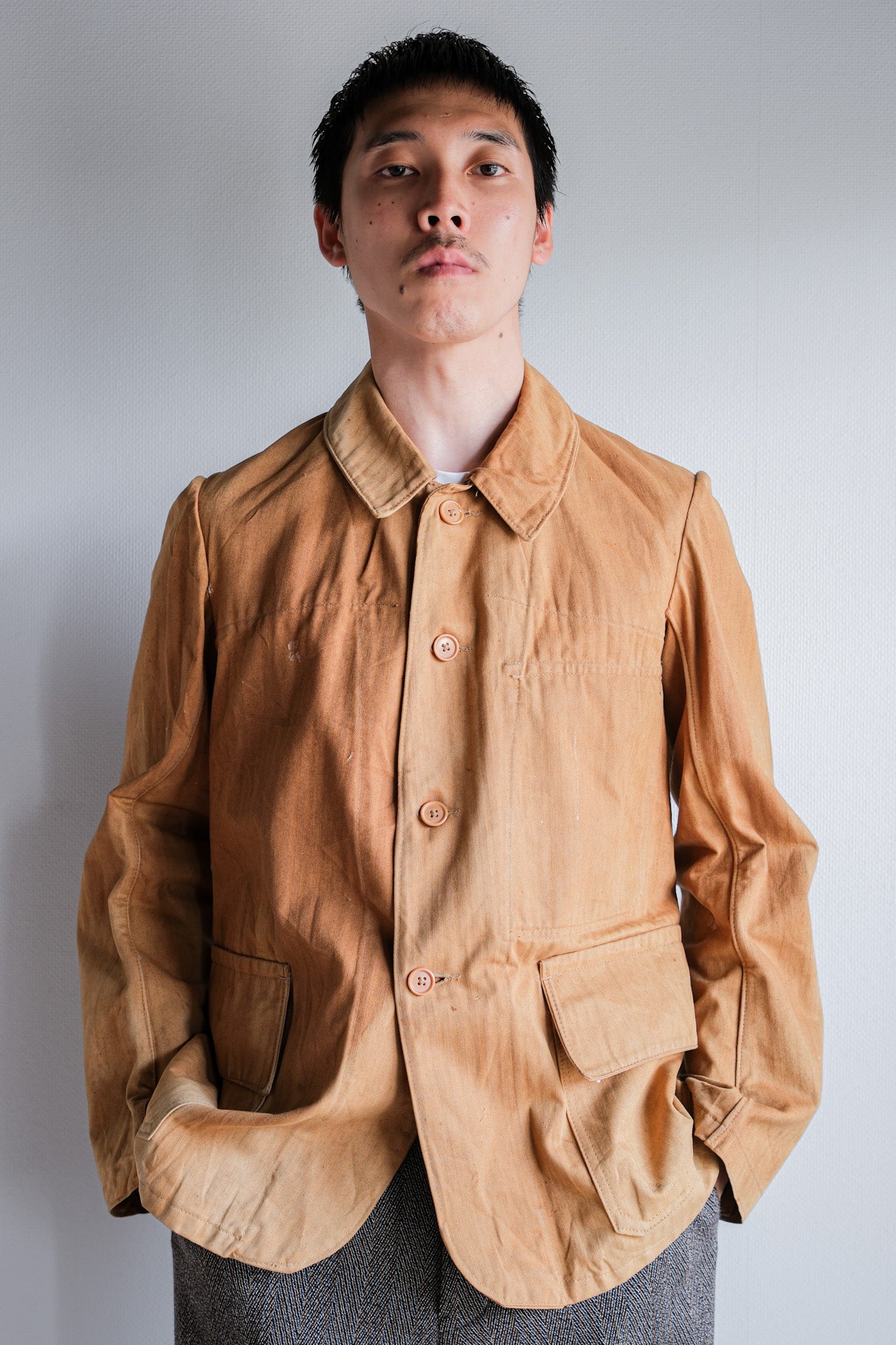 [~ 40's] French Vintage Brown HBT Cotton Work Jacket