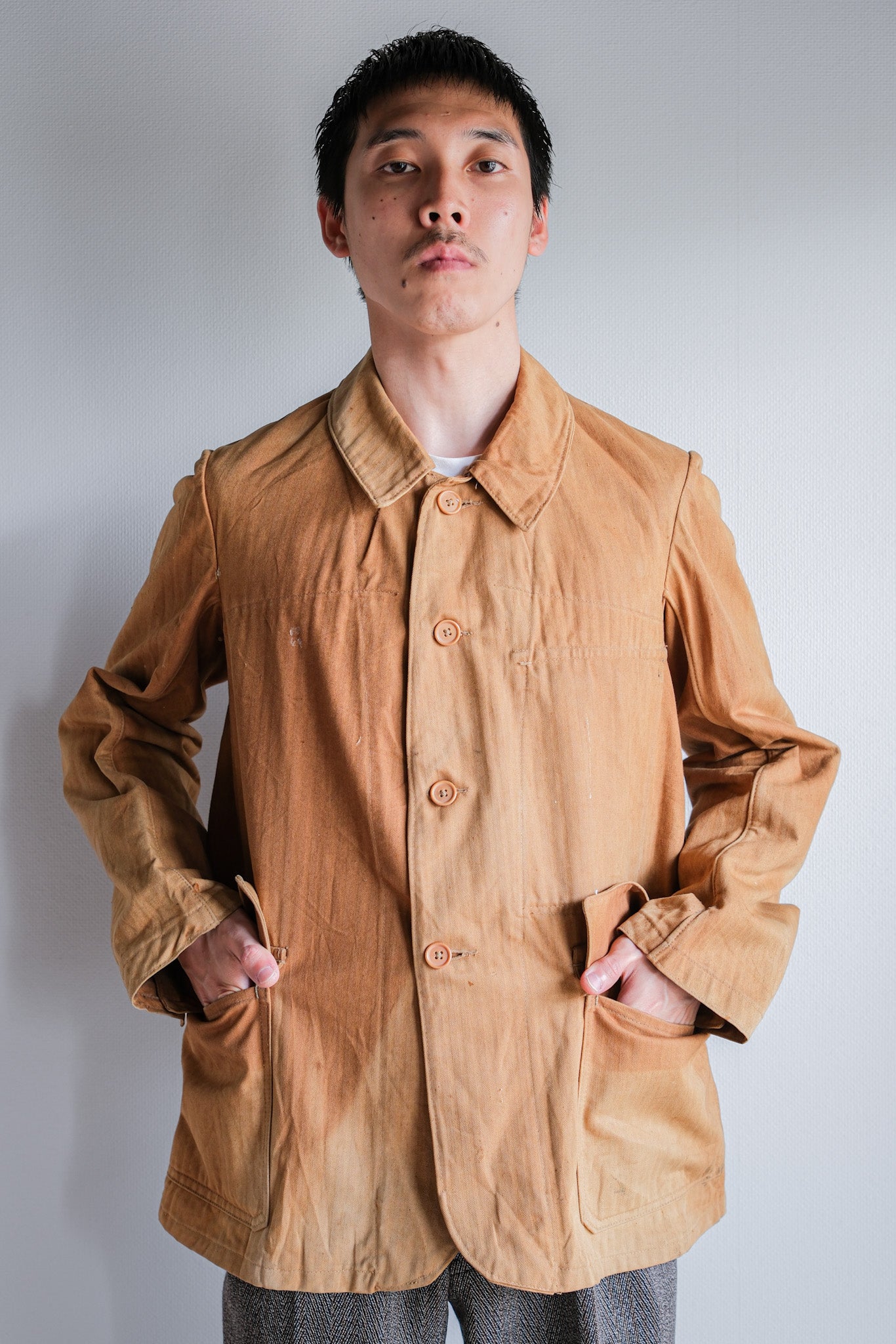 [~ 40's] French Vintage Brown HBT Cotton Work Jacket