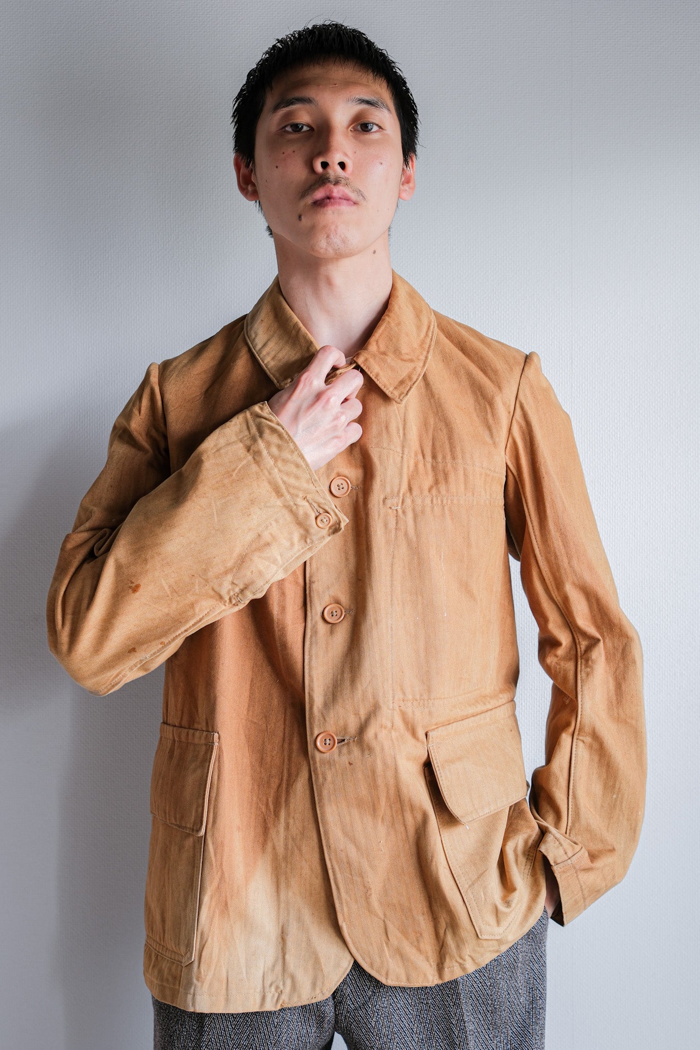 [~ 40's] French Vintage Brown HBT Cotton Work Jacket