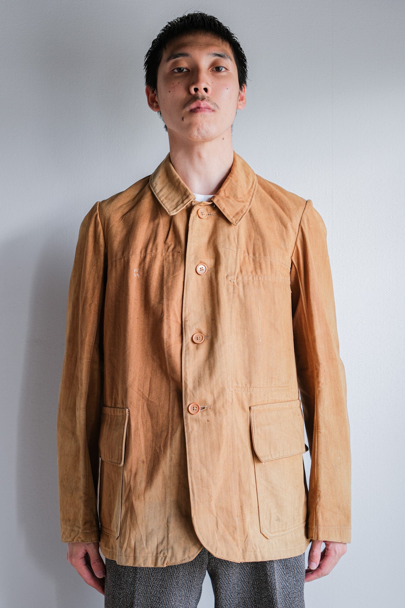 【~40's】French Vintage Brown HBT Cotton Work Jacket