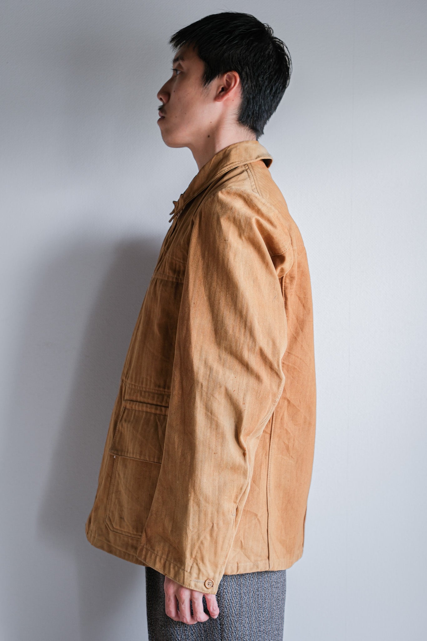 [~ 40's] French Vintage Brown HBT Cotton Work Jacket