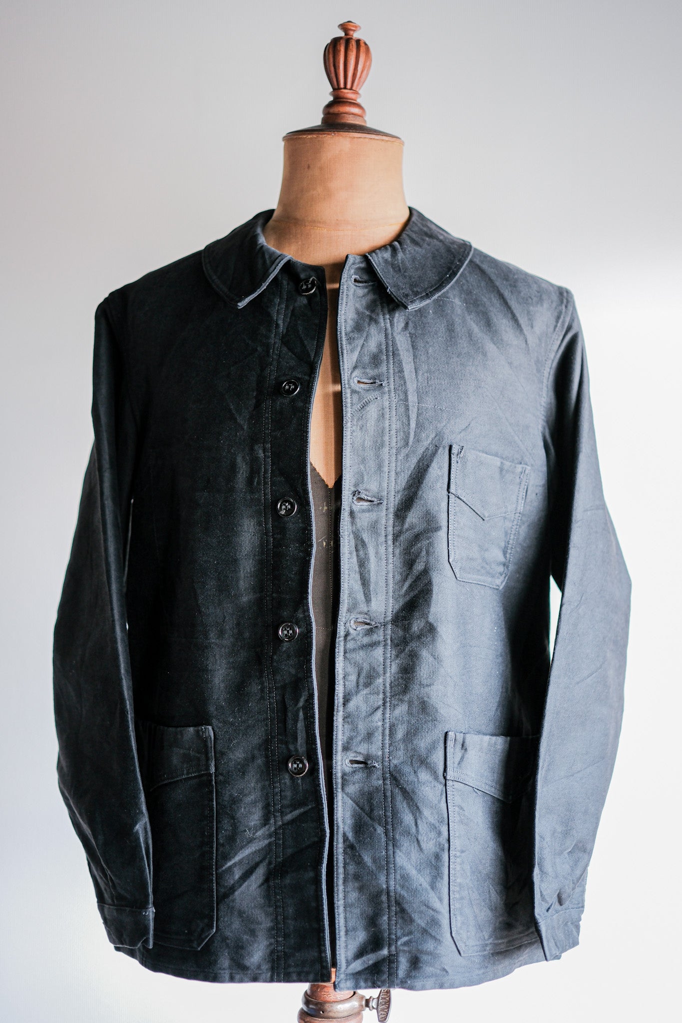【~30's】French Vintage Black Moleskin Work Jacket "Le Mont St. Michel"