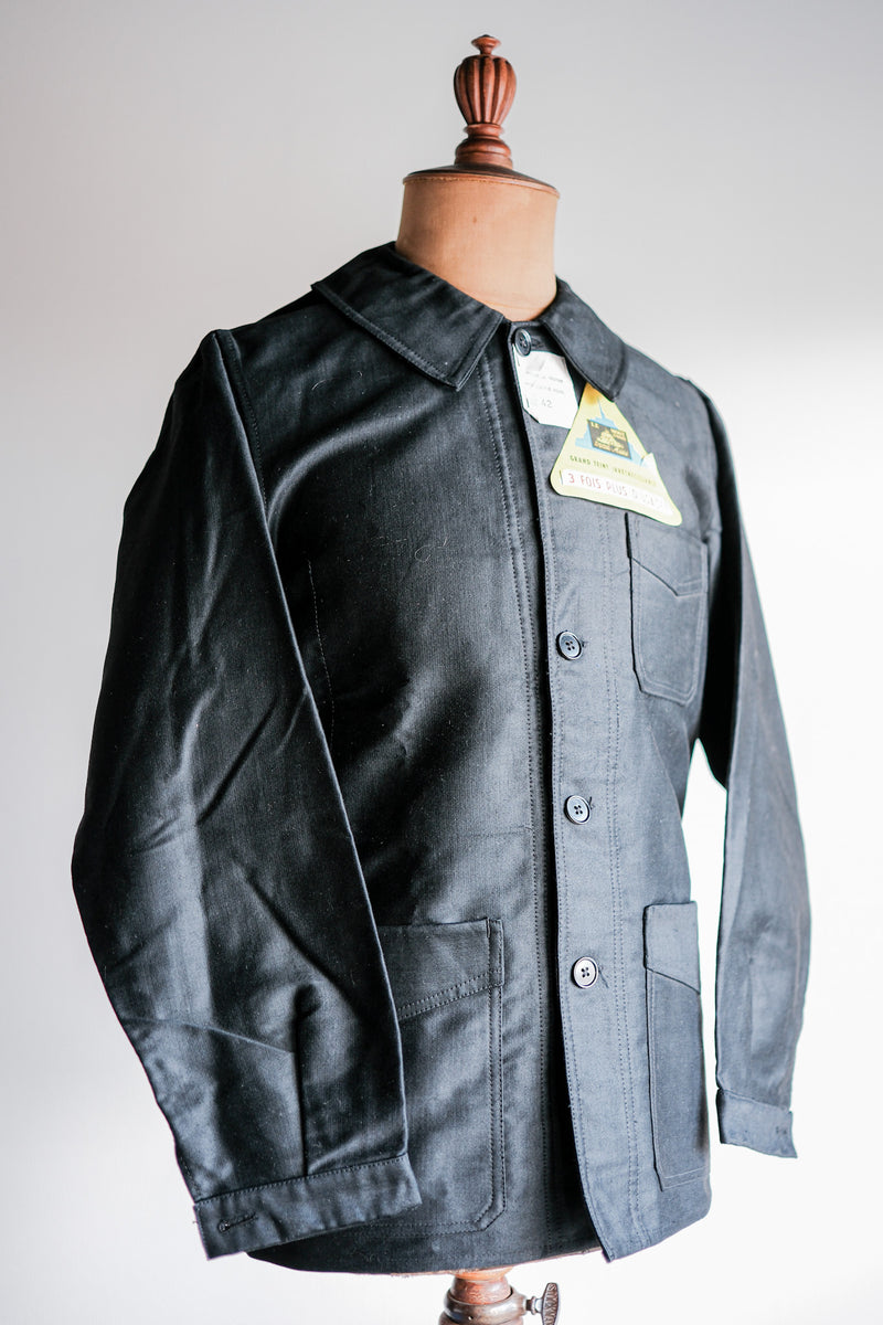 50's】French Vintage Black Moleskin Work Jacket Size.42 